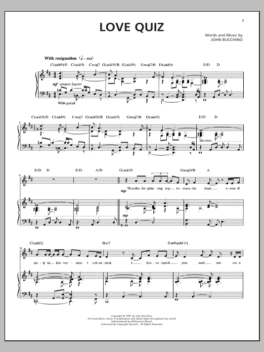 Download John Bucchino Love Quiz Sheet Music and learn how to play Piano & Vocal PDF digital score in minutes