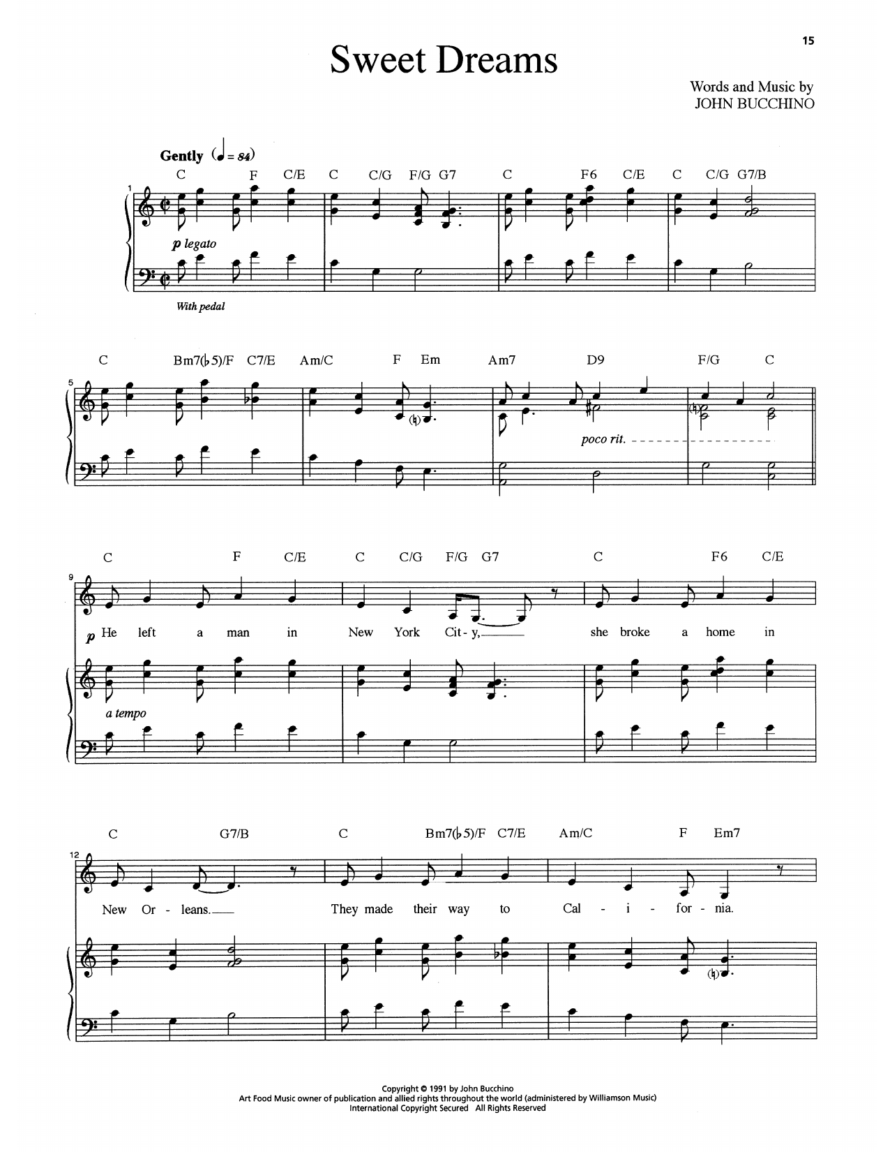 Download John Bucchino Sweet Dreams Sheet Music and learn how to play Piano & Vocal PDF digital score in minutes