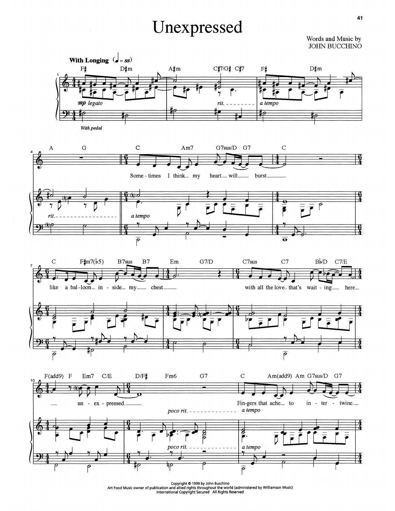 Download John Bucchino Unexpressed Sheet Music and learn how to play Piano & Vocal PDF digital score in minutes