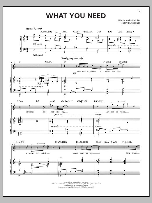 Download John Bucchino What You Need Sheet Music and learn how to play Piano & Vocal PDF digital score in minutes