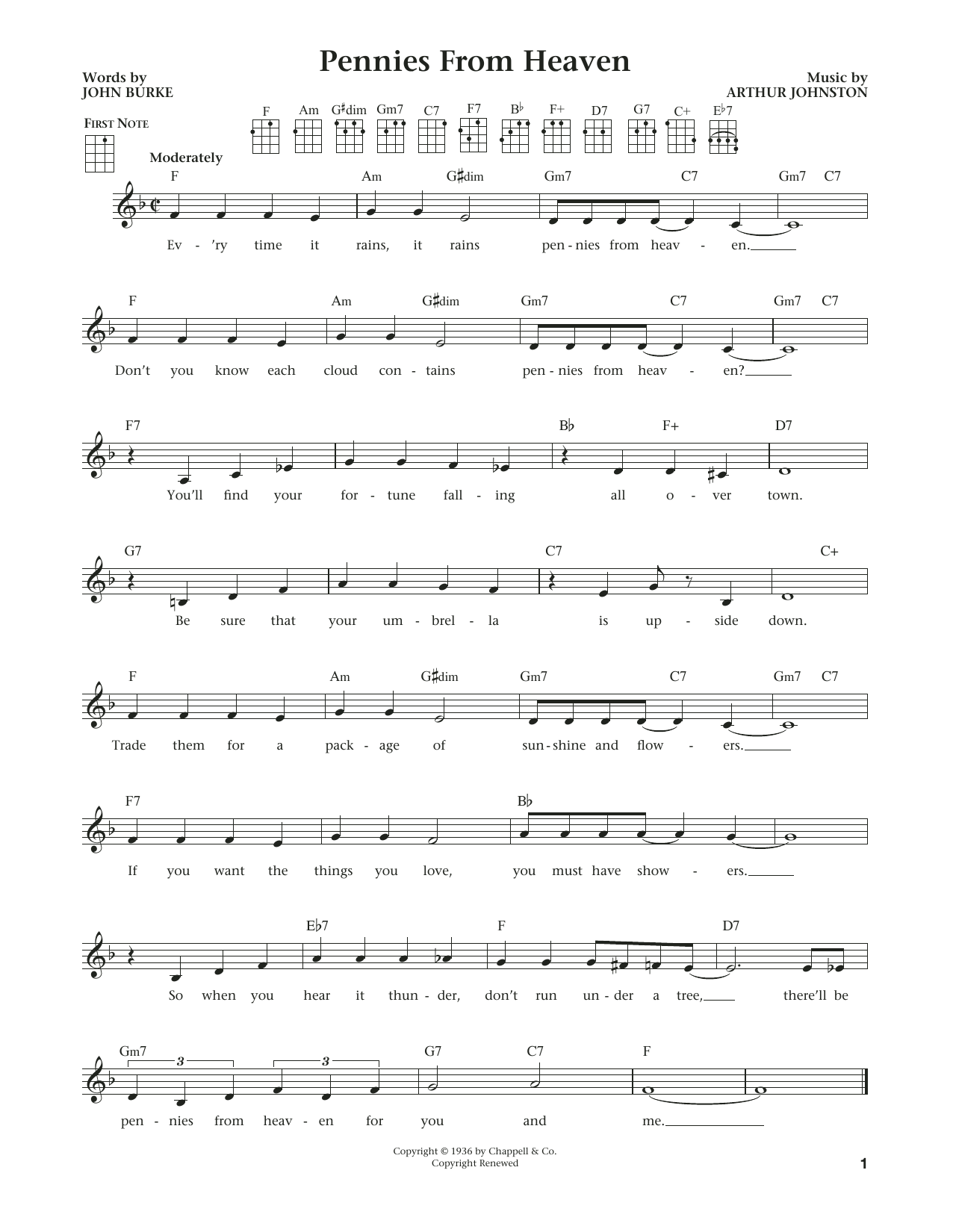Download John Burke Pennies From Heaven Sheet Music and learn how to play Ukulele PDF digital score in minutes