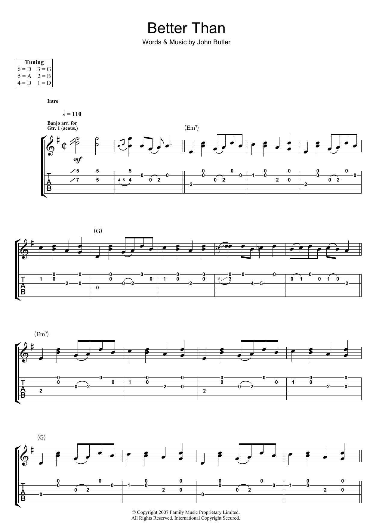 Download John Butler Better Than Sheet Music and learn how to play Guitar Tab PDF digital score in minutes