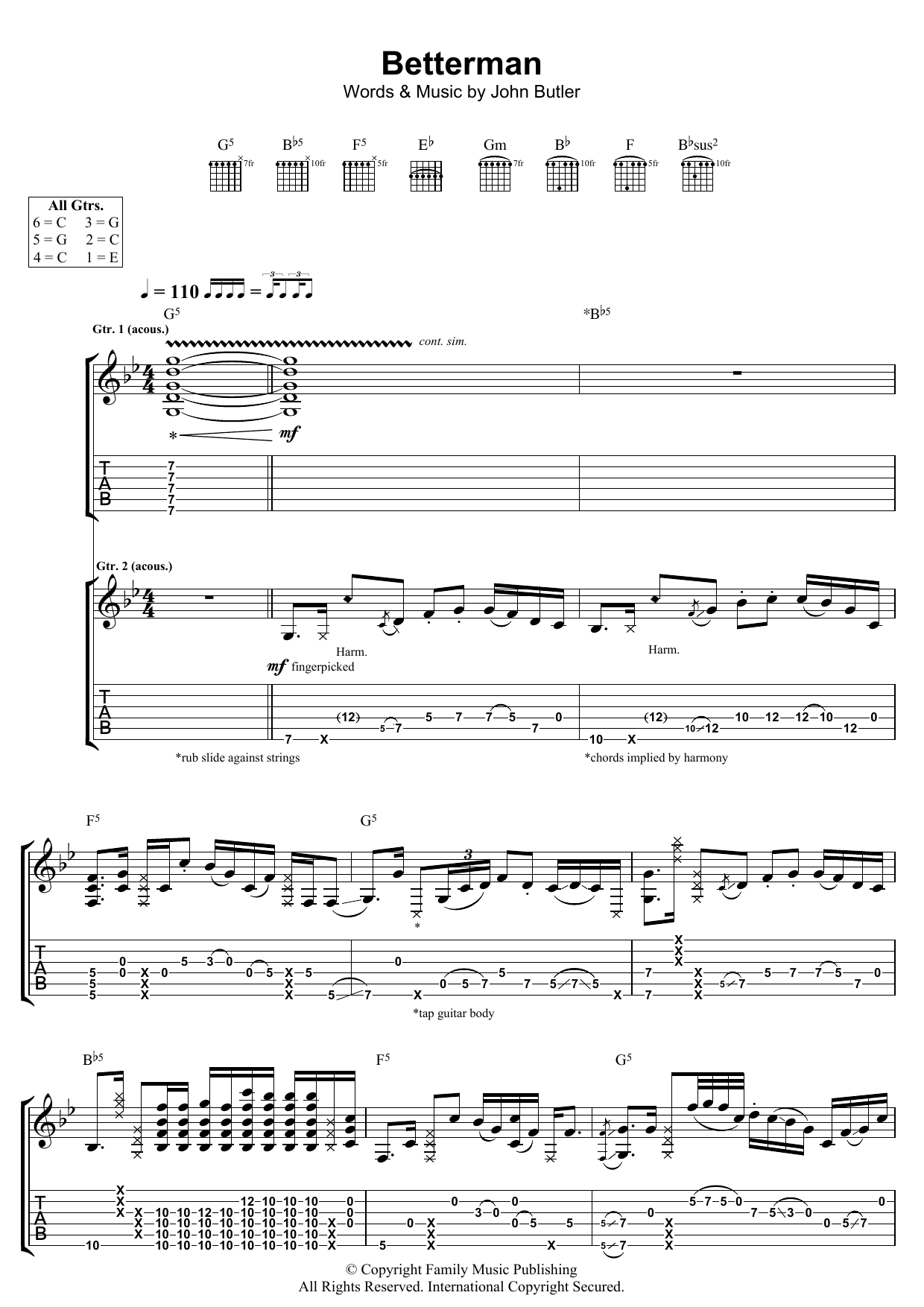 Download John Butler Betterman Sheet Music and learn how to play Guitar Tab PDF digital score in minutes