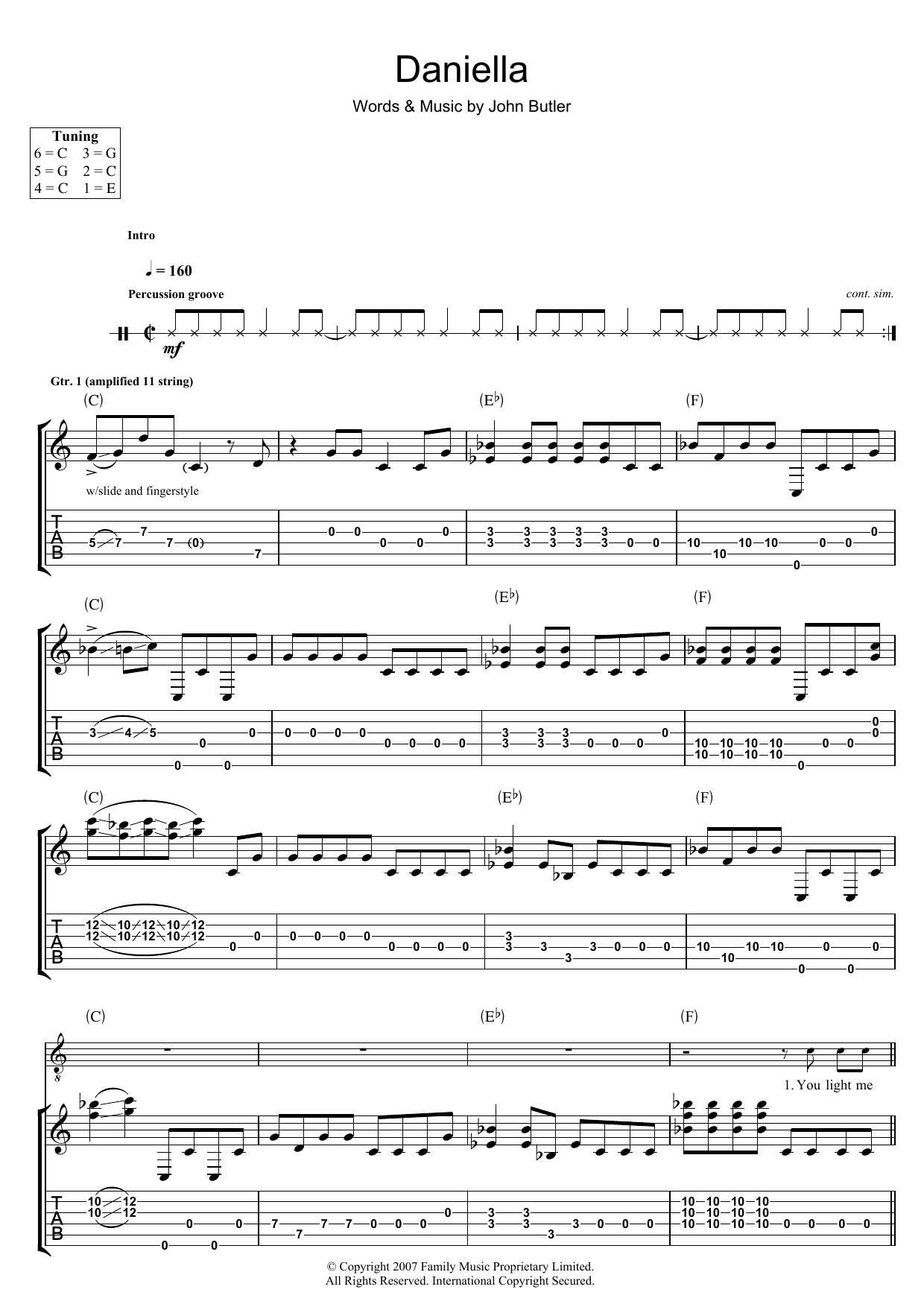 Download John Butler Daniella Sheet Music and learn how to play Guitar Tab PDF digital score in minutes