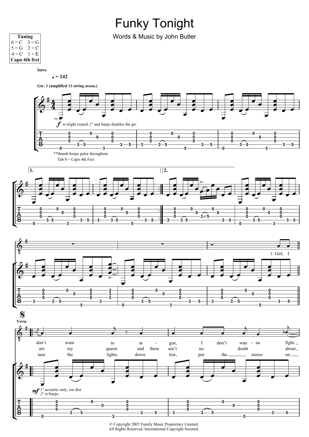 Download John Butler Funky Tonight Sheet Music and learn how to play Guitar Tab PDF digital score in minutes