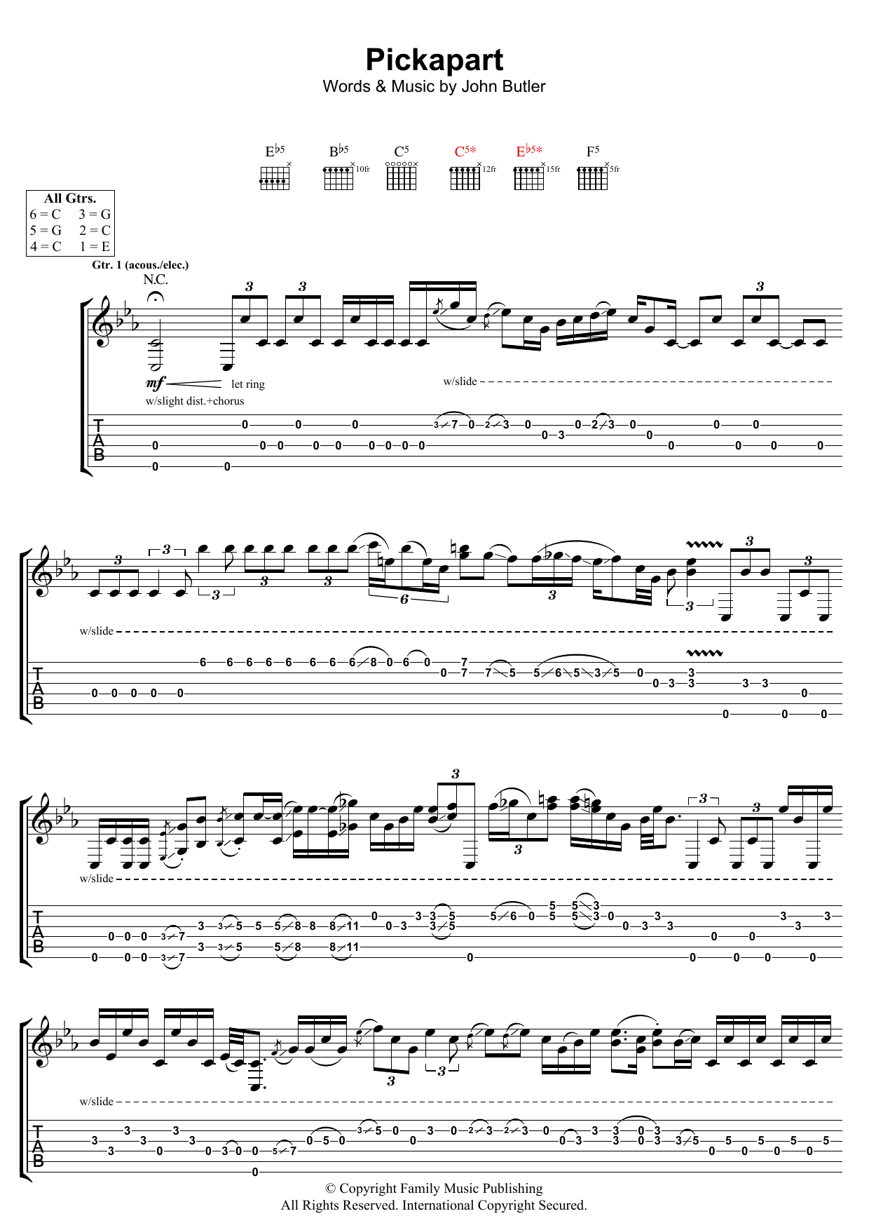Download John Butler Pickapart Sheet Music and learn how to play Guitar Tab PDF digital score in minutes