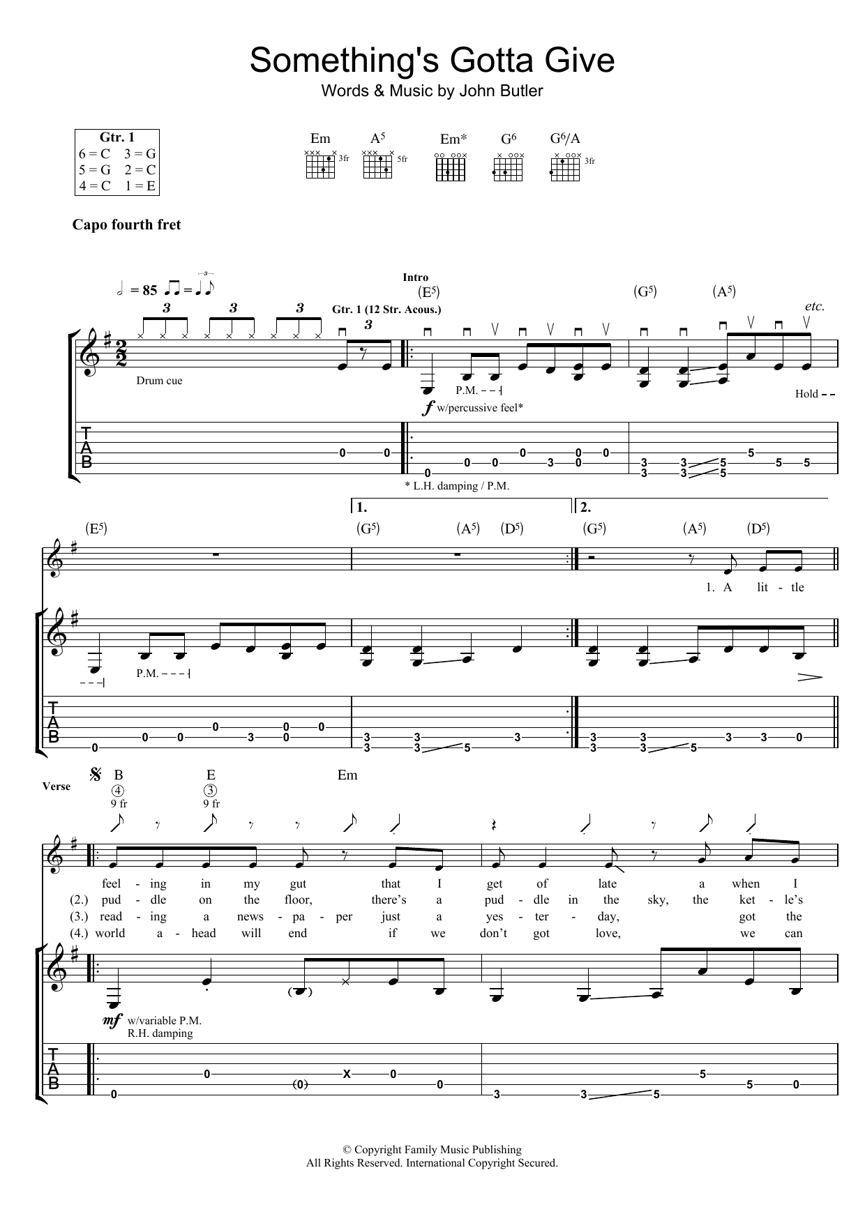 Download John Butler Something's Gotta Give Sheet Music and learn how to play Guitar Tab PDF digital score in minutes