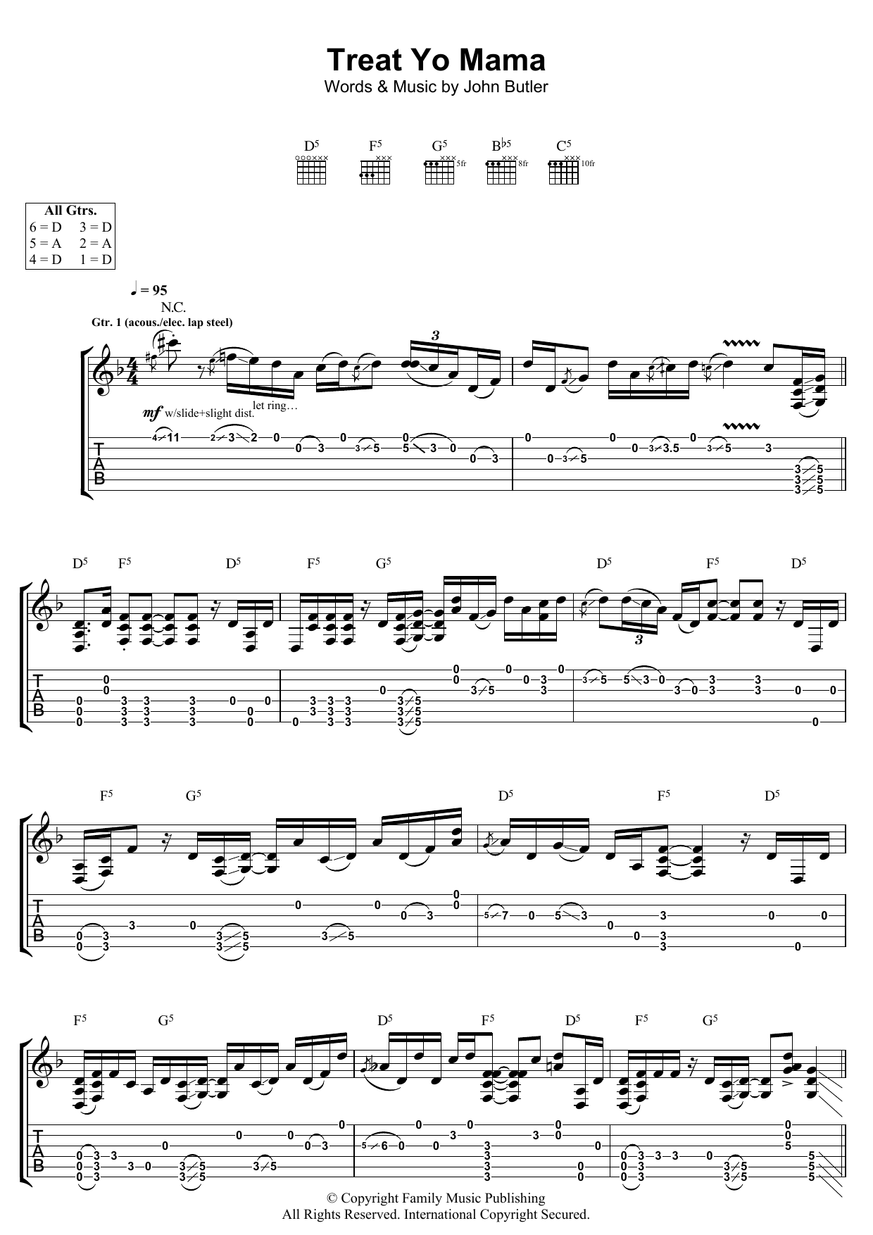 Download John Butler Treat Yo Mama Sheet Music and learn how to play Guitar Tab PDF digital score in minutes