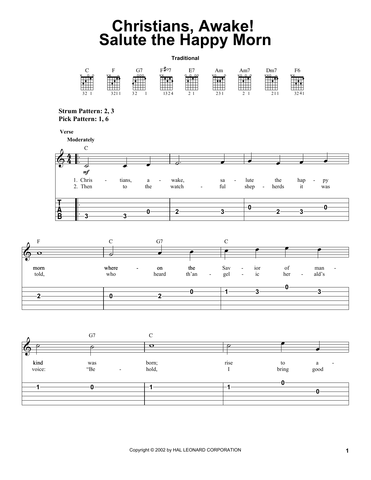 Download John Byrom Christians, Awake! Salute The Happy Morn Sheet Music and learn how to play Easy Guitar Tab PDF digital score in minutes