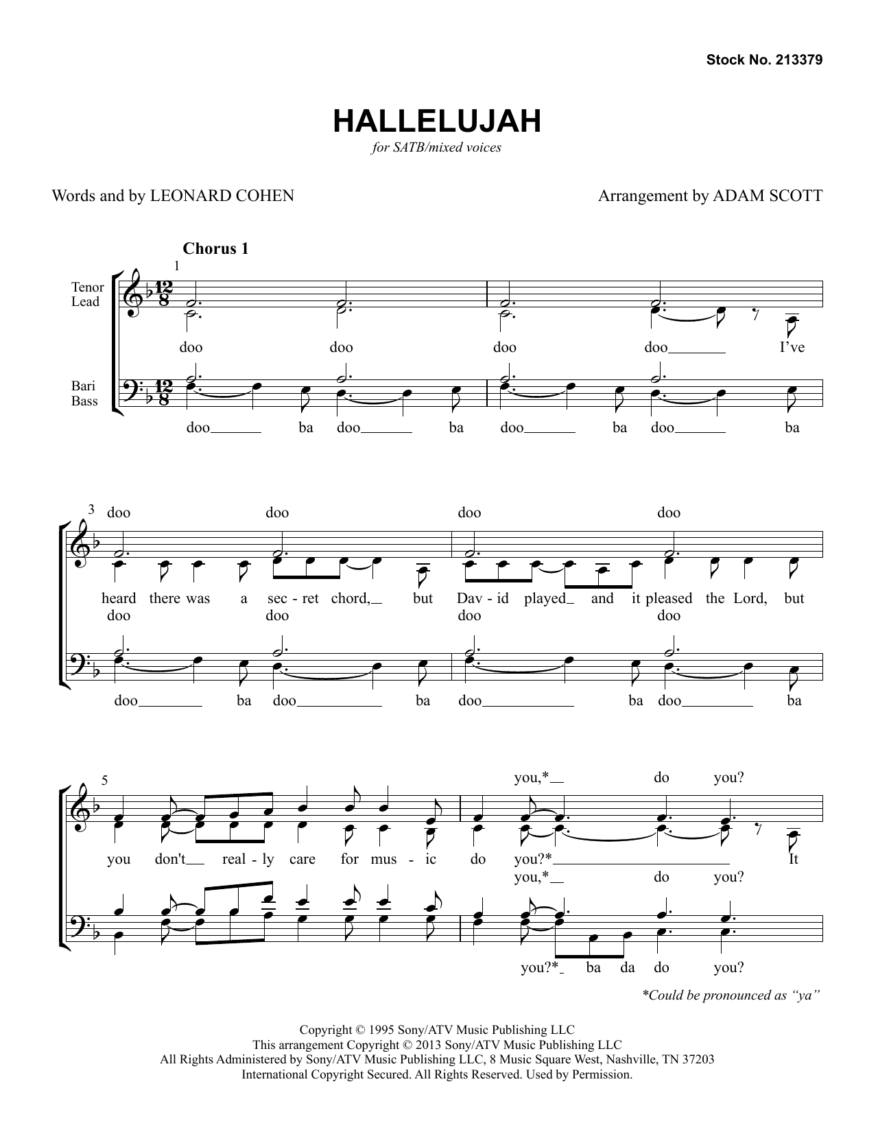 Download John Cale Hallelujah (arr. Adam Scott) Sheet Music and learn how to play TTBB Choir PDF digital score in minutes