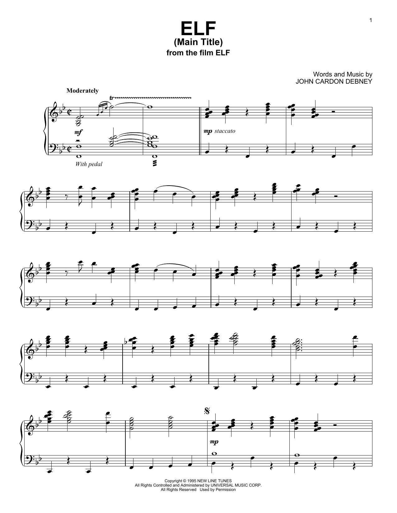 Download John Cardon Debney Elf (Main Title) Sheet Music and learn how to play Big Note Piano PDF digital score in minutes