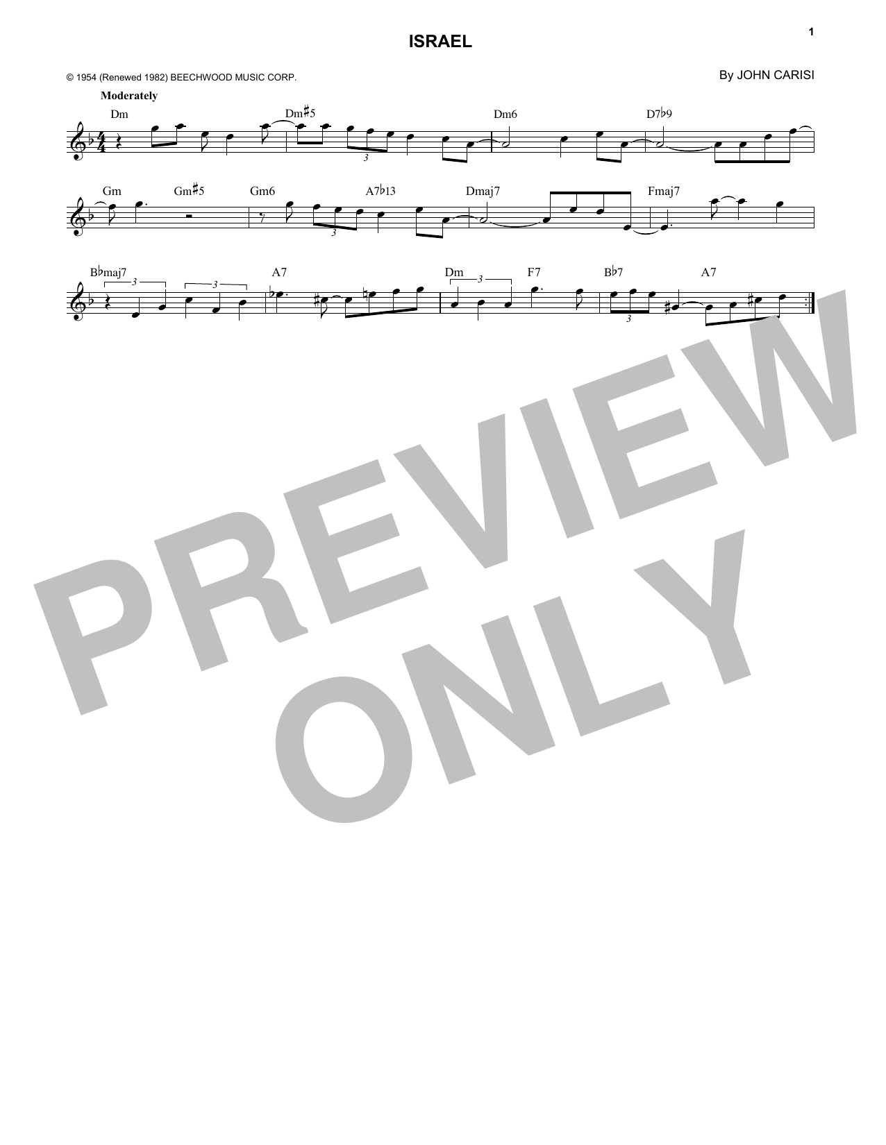 Download John Carisi Israel Sheet Music and learn how to play Melody Line, Lyrics & Chords PDF digital score in minutes