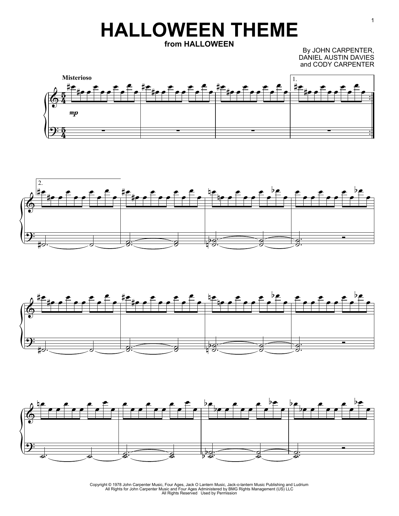 Download John Carpenter Halloween Theme Sheet Music and learn how to play Piano Solo PDF digital score in minutes