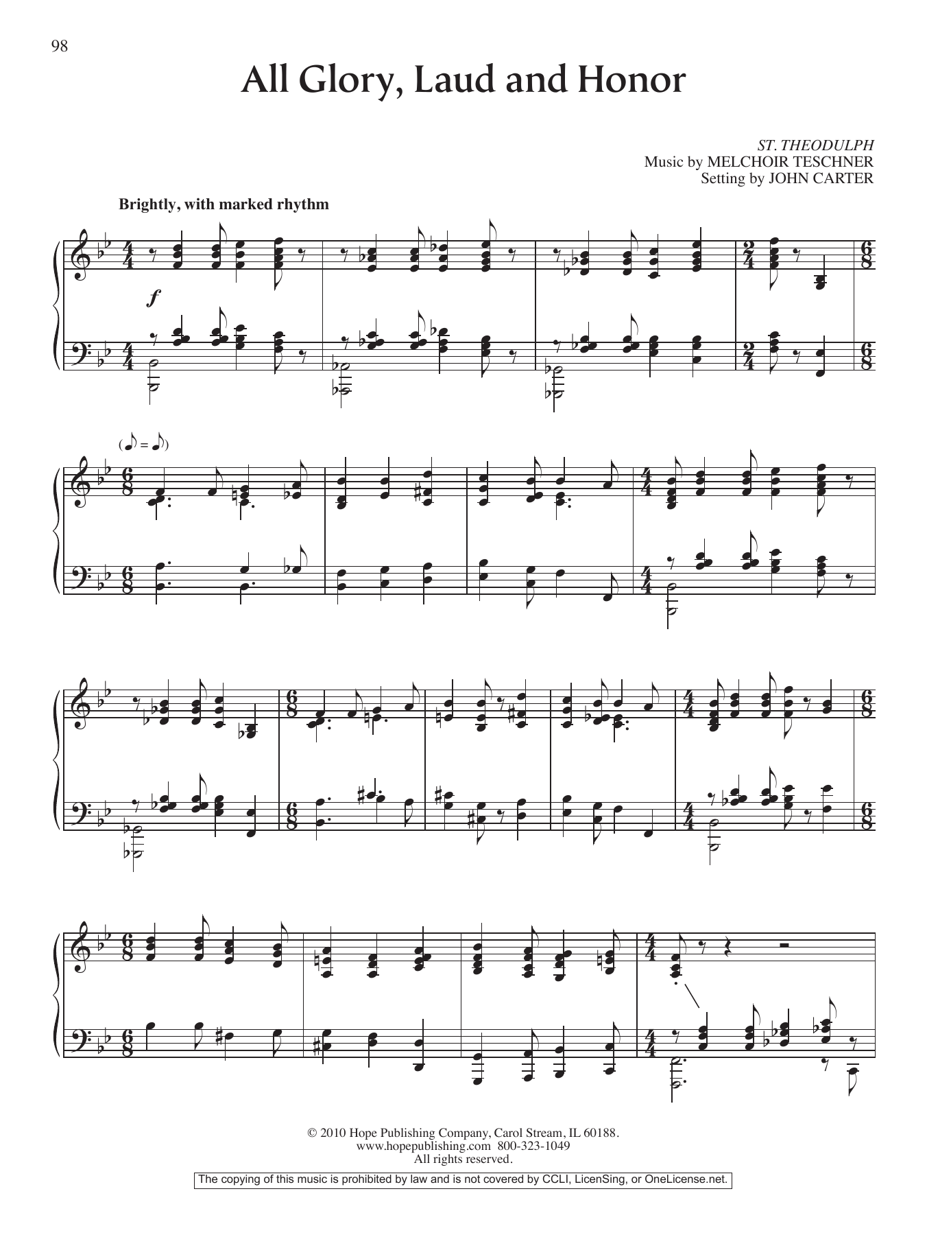 Download John Carter All Glory, Laud and Honor Sheet Music and learn how to play Piano Solo PDF digital score in minutes