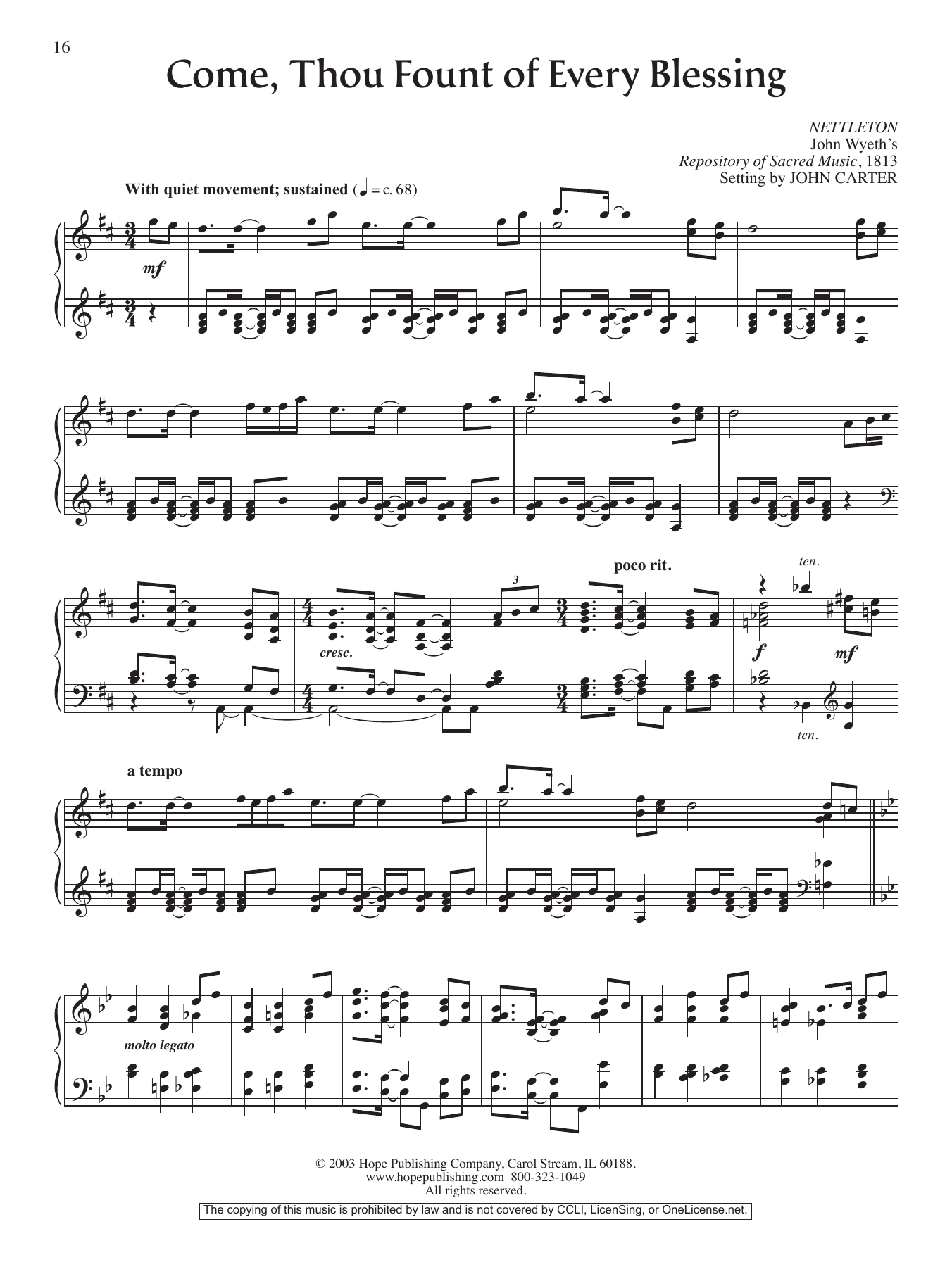 Download John Carter Come, Thou Fount of Every Blessing Sheet Music and learn how to play Piano Solo PDF digital score in minutes