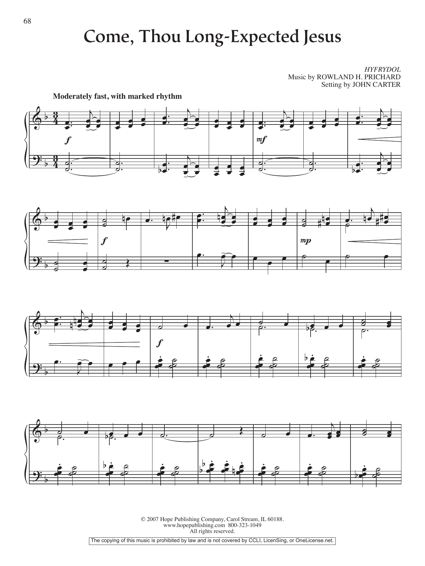 Download John Carter Come, Thou Long-Expected Jesus Sheet Music and learn how to play Piano Solo PDF digital score in minutes
