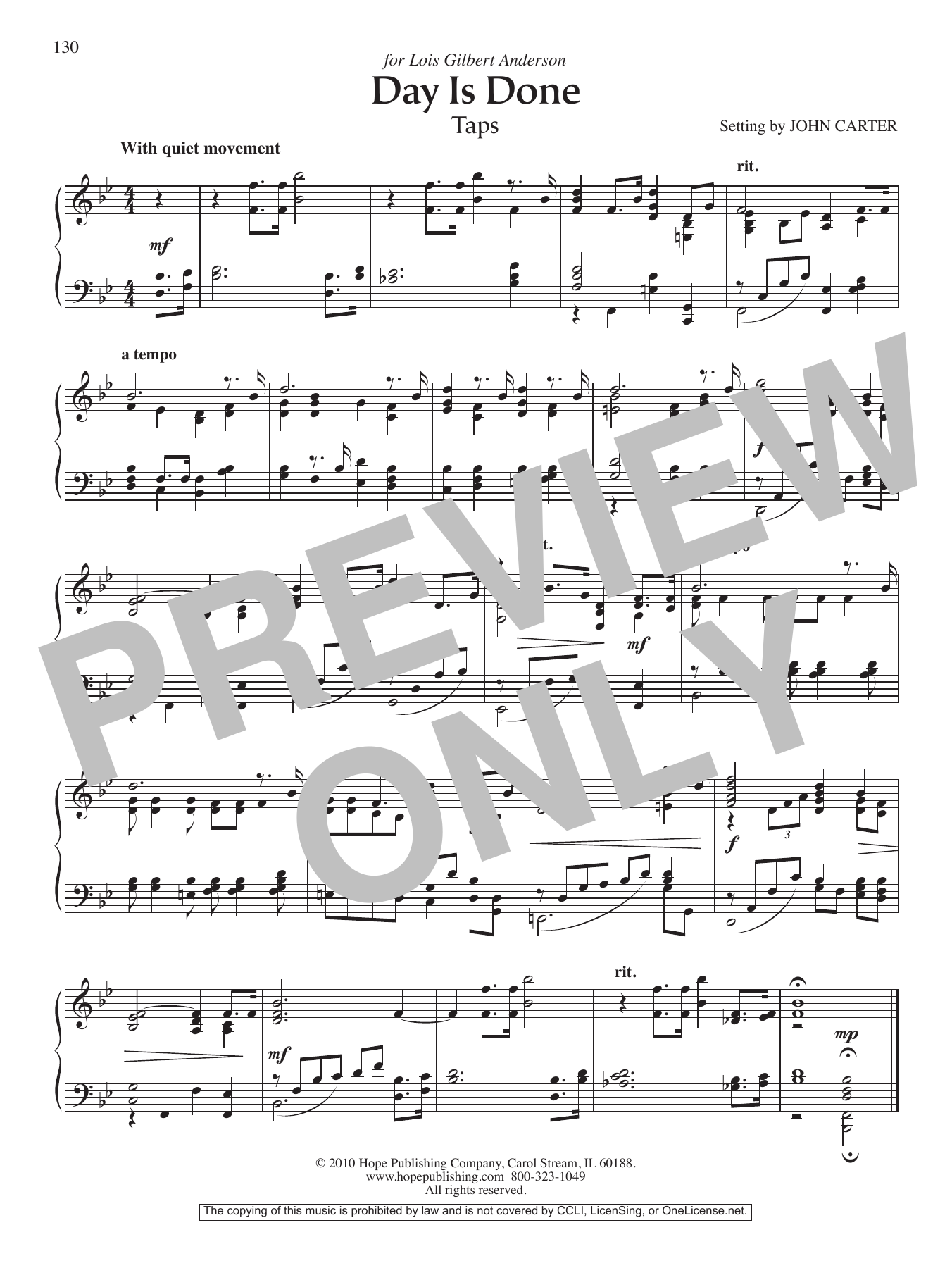 Download John Carter Day Is Done (Taps) Sheet Music and learn how to play Piano Solo PDF digital score in minutes