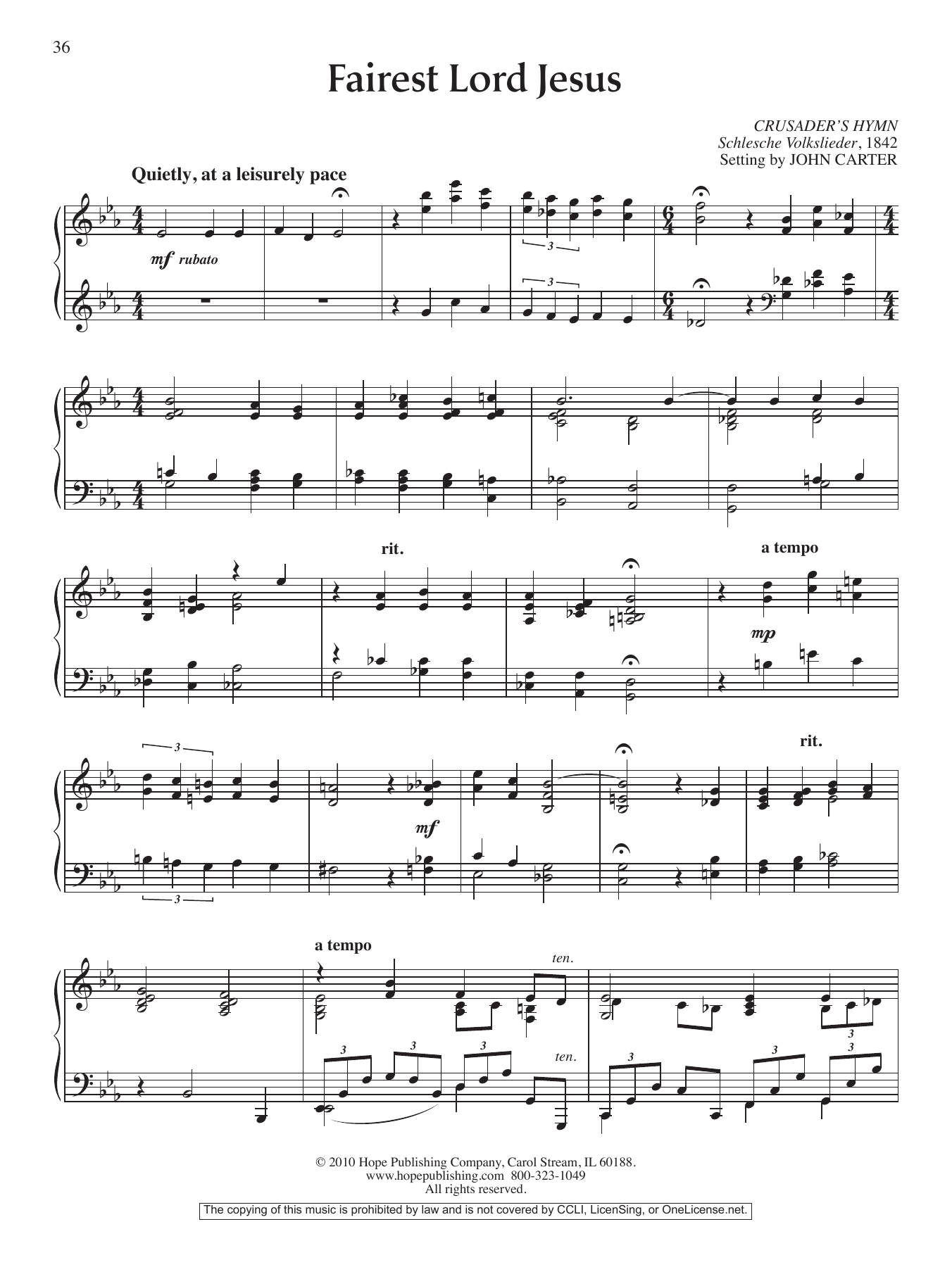 Download John Carter Fairest Lord Jesus Sheet Music and learn how to play Piano Solo PDF digital score in minutes