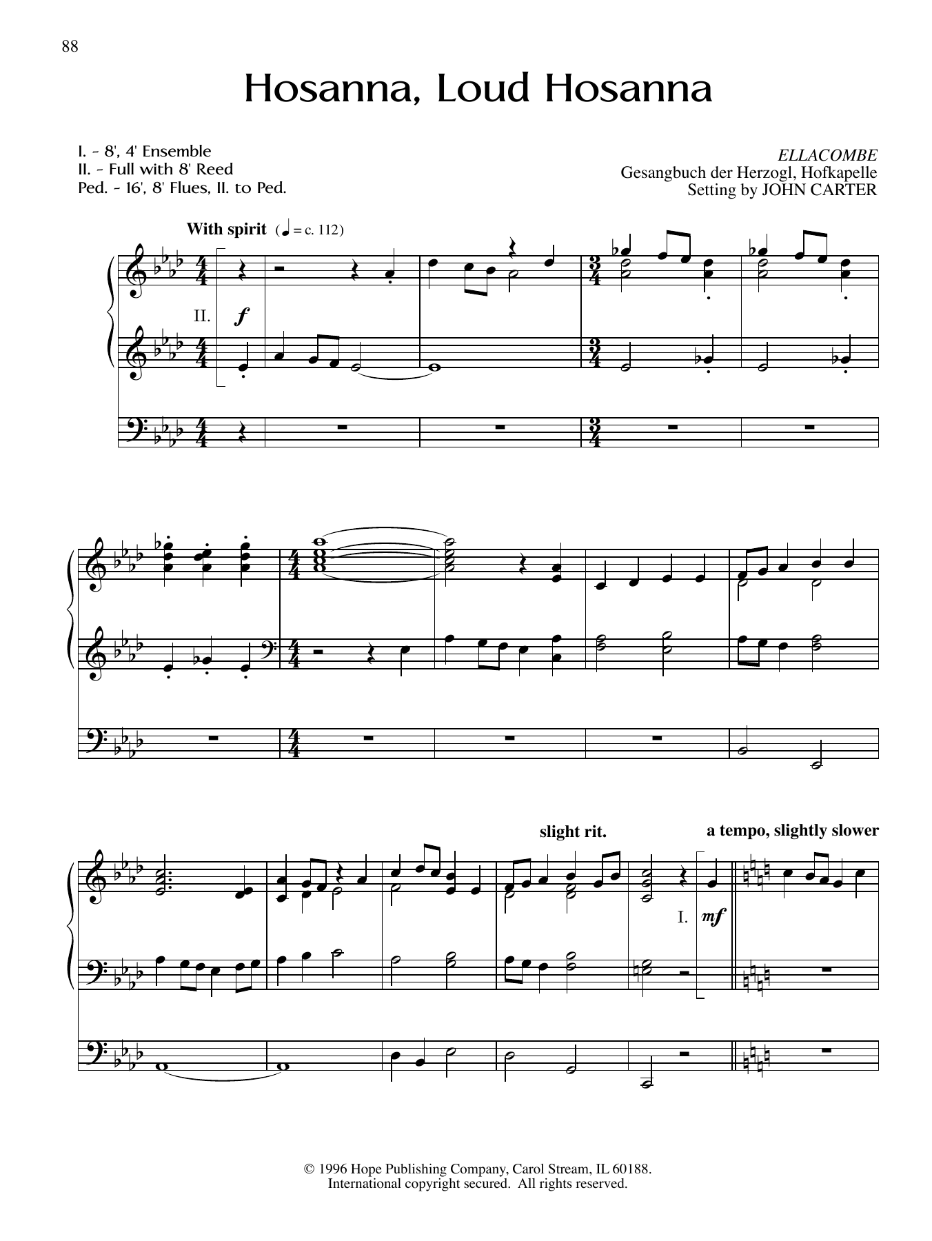 Download John Carter Hosanna, Loud Hosanna Sheet Music and learn how to play Organ PDF digital score in minutes