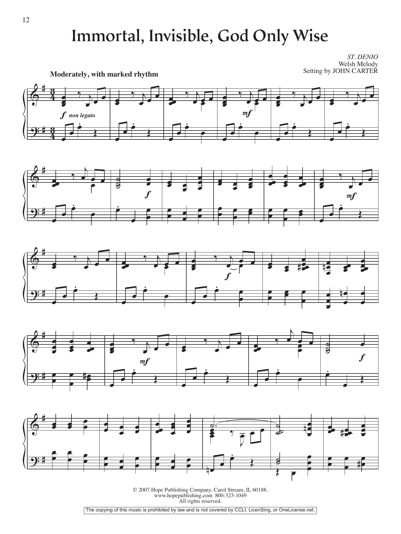 Download John Carter Immortal, Invisible, God Only Wise Sheet Music and learn how to play Piano Solo PDF digital score in minutes