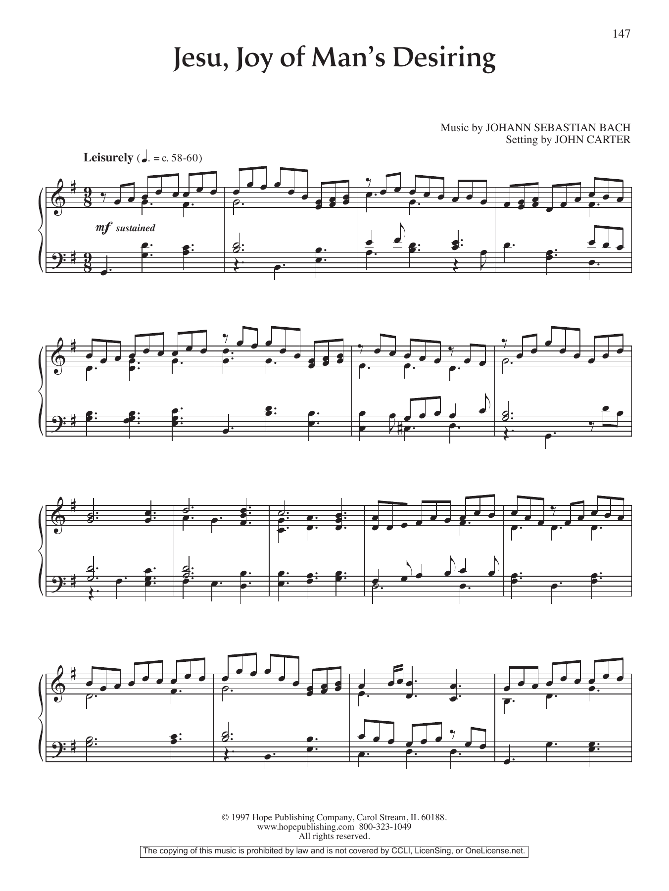 Download John Carter Jesu, Joy of Man's Desiring Sheet Music and learn how to play Piano Solo PDF digital score in minutes