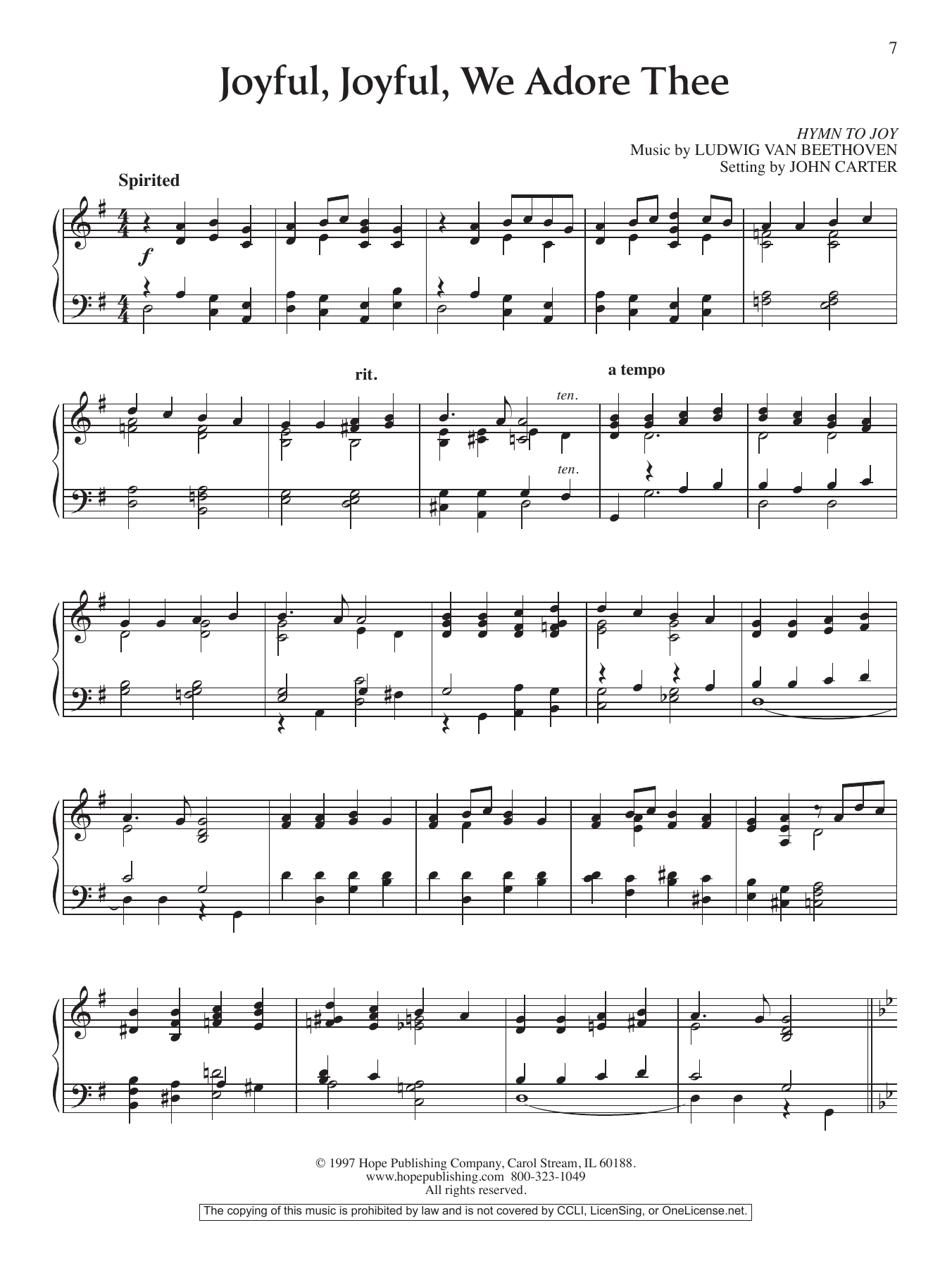 Download John Carter Joyful, Joyful, We Adore Thee Sheet Music and learn how to play Piano Solo PDF digital score in minutes