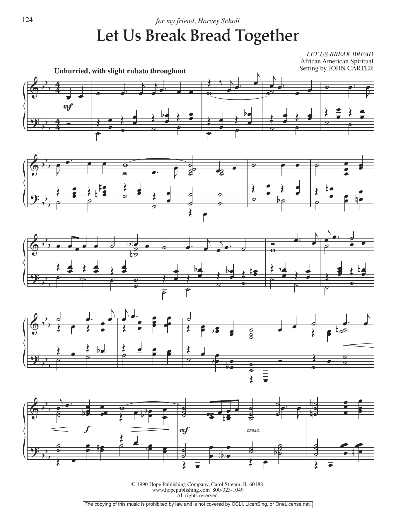 Download John Carter Let Us Break Bread Together Sheet Music and learn how to play Piano Solo PDF digital score in minutes