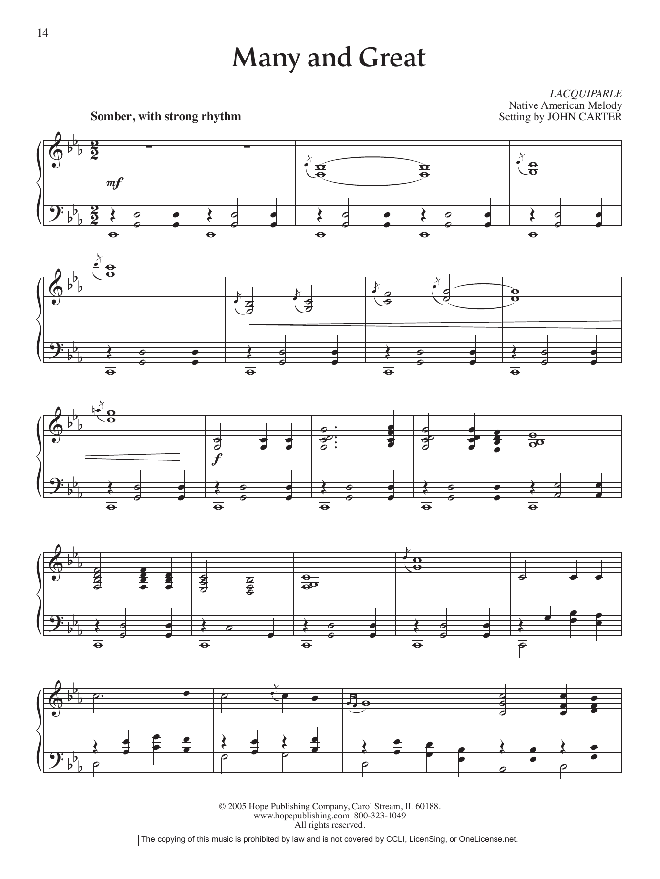 Download John Carter Many and Great Sheet Music and learn how to play Piano Solo PDF digital score in minutes