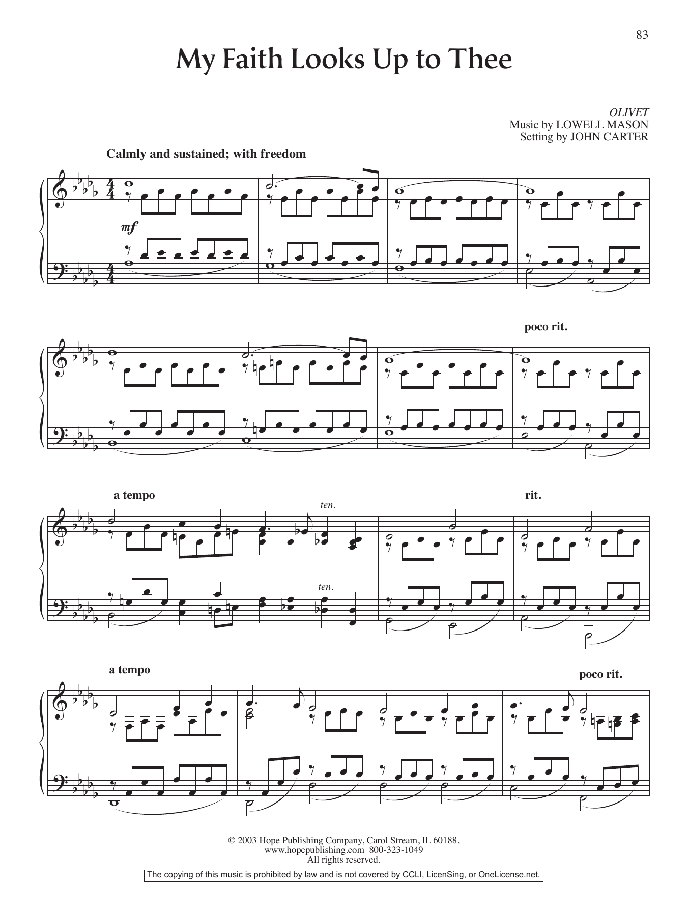 Download John Carter My Faith Looks Up To Thee Sheet Music and learn how to play Piano Solo PDF digital score in minutes