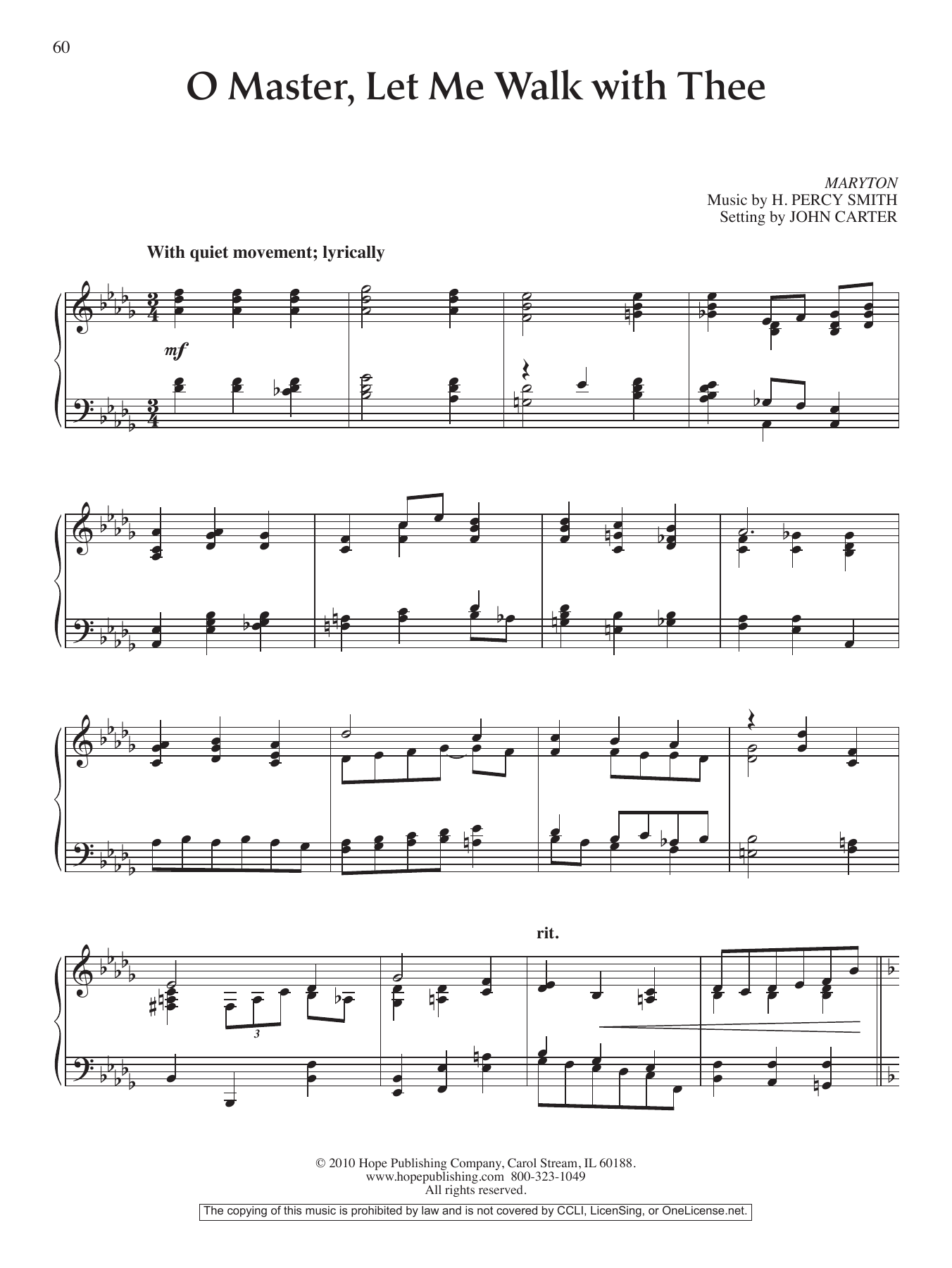 Download John Carter O Master, Let Me Walk with Thee Sheet Music and learn how to play Piano Solo PDF digital score in minutes