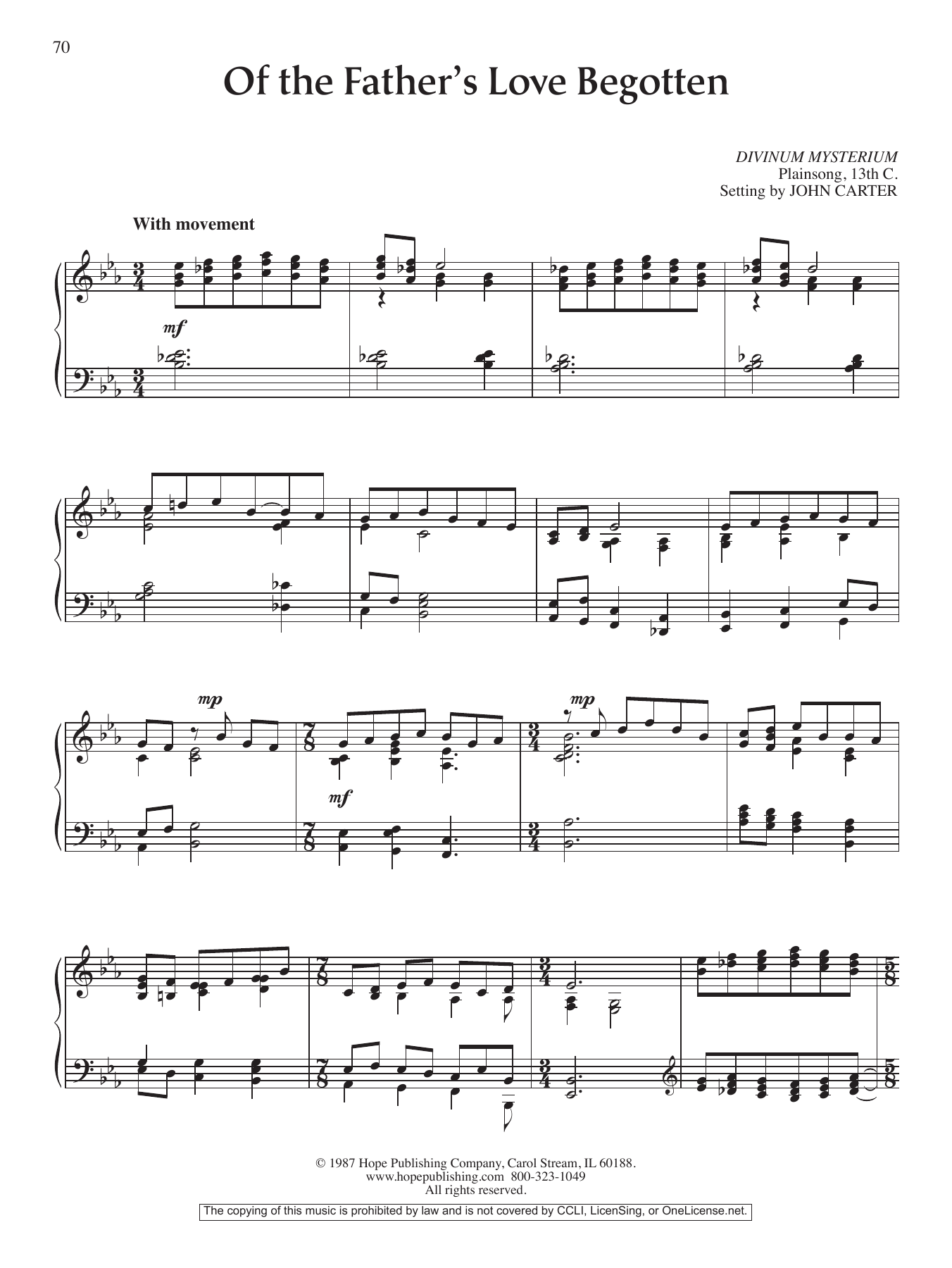 Download John Carter Of the Father's Love Begotten Sheet Music and learn how to play Piano Solo PDF digital score in minutes