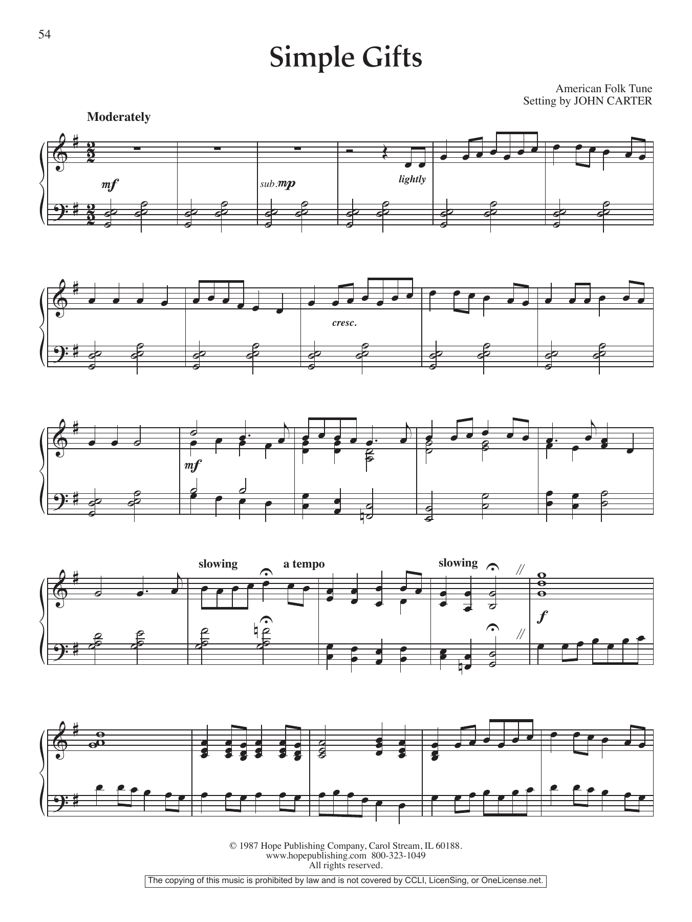 Download John Carter Simple Gifts Sheet Music and learn how to play Piano Solo PDF digital score in minutes