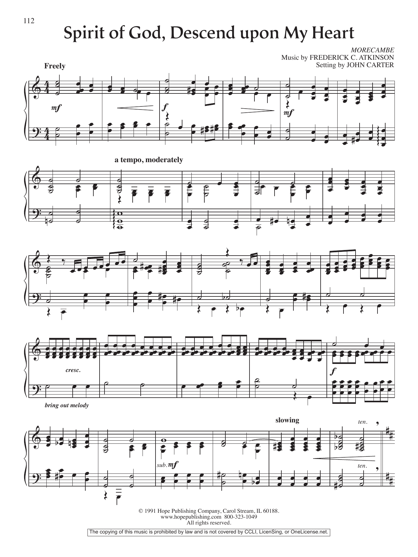 Download John Carter Spirit Of God, Descend Upon My Heart Sheet Music and learn how to play Piano Solo PDF digital score in minutes