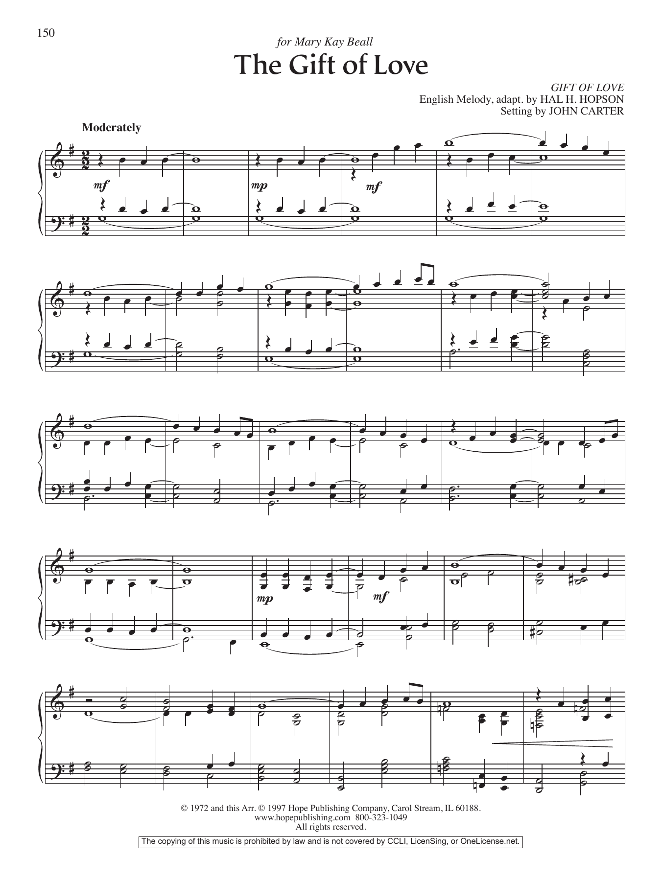 Download John Carter The Gift of Love Sheet Music and learn how to play Piano Solo PDF digital score in minutes