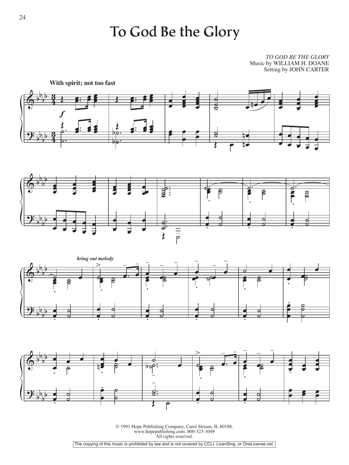 Download John Carter To God Be The Glory Sheet Music and learn how to play Piano Solo PDF digital score in minutes