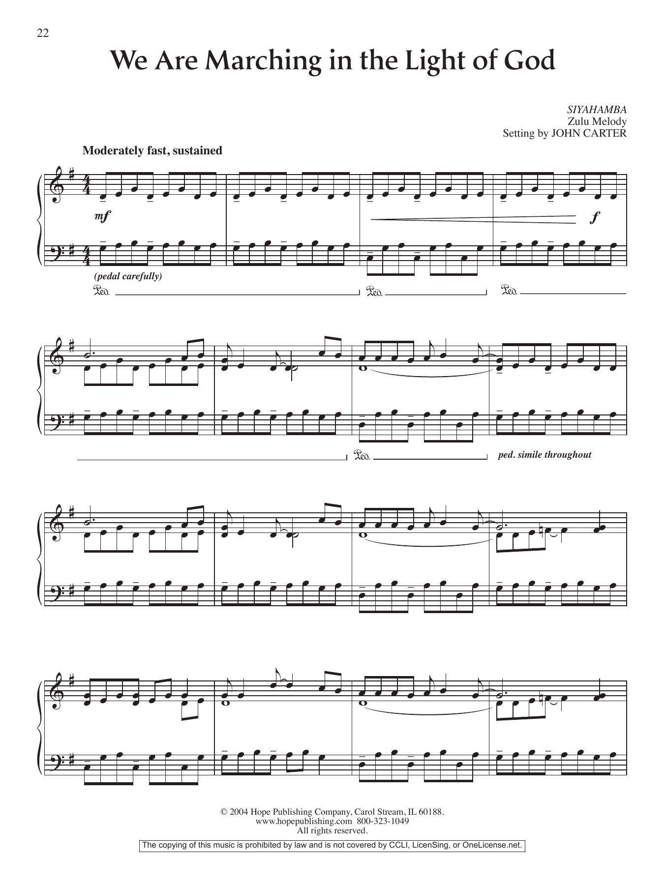 Download John Carter We Are Marching in the Light of God Sheet Music and learn how to play Piano Solo PDF digital score in minutes