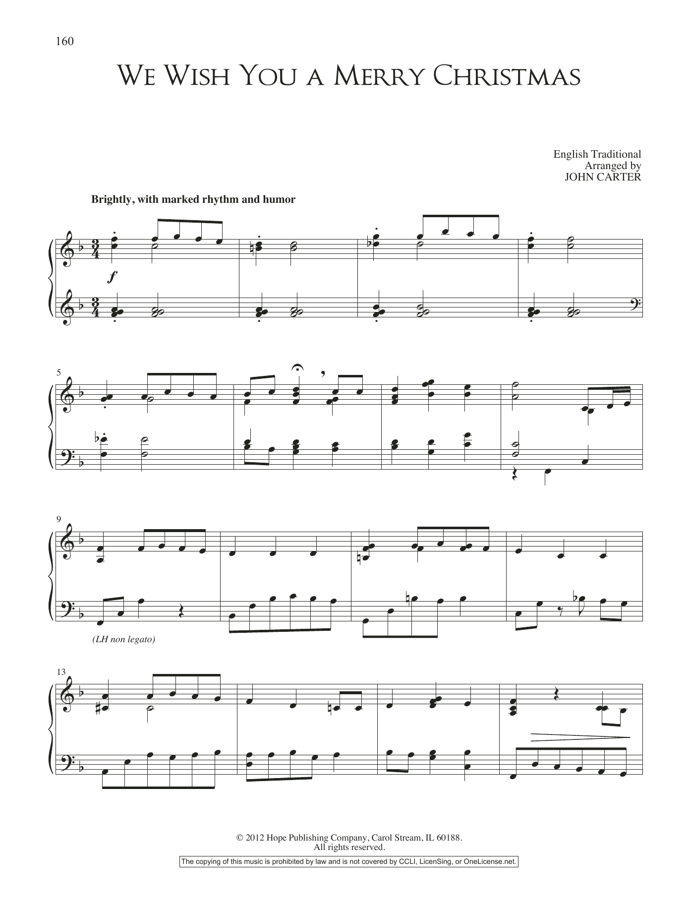 Download John Carter We Wish You A Merry Christmas Sheet Music and learn how to play Piano Solo PDF digital score in minutes