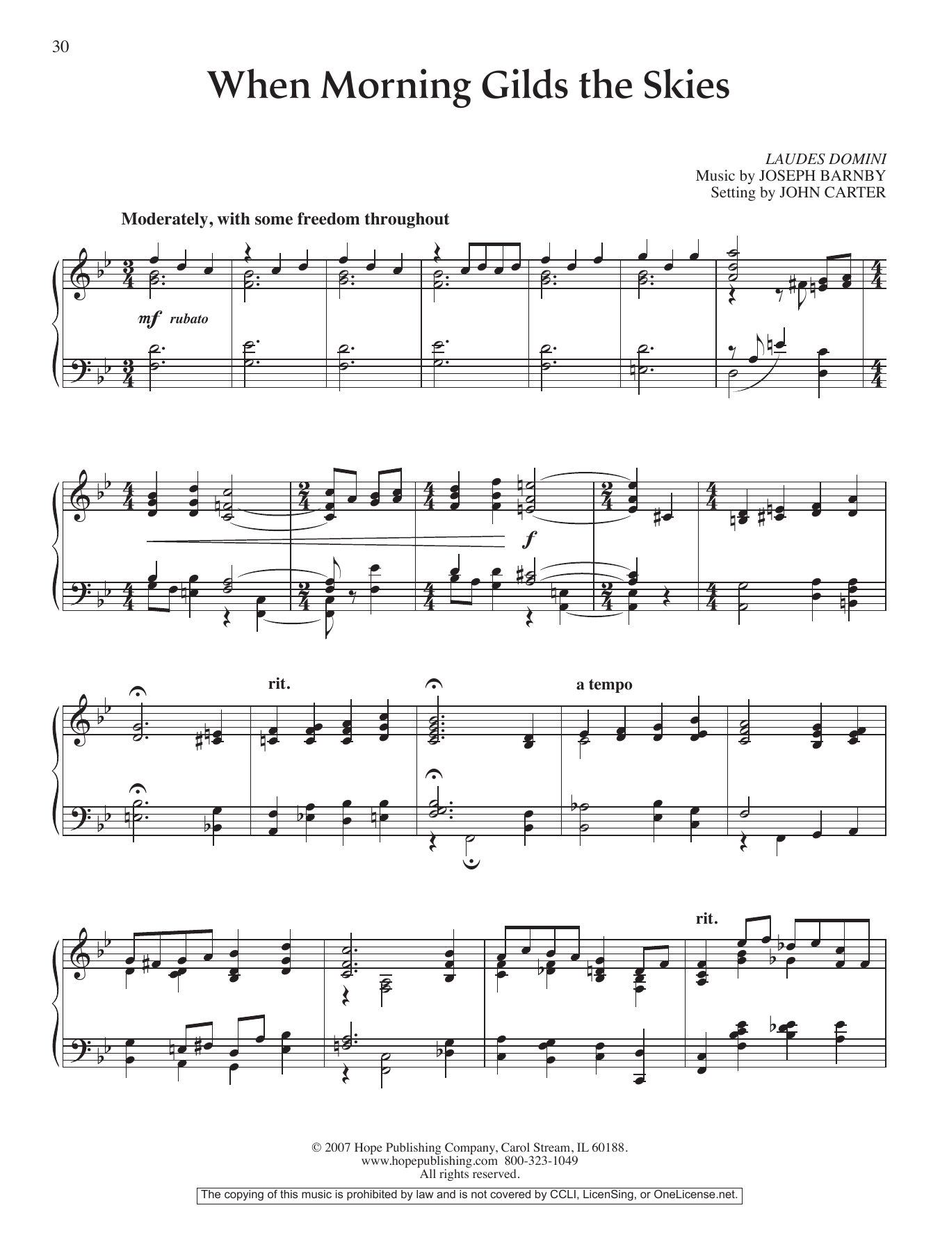 Download John Carter When Morning Gilds the Skies Sheet Music and learn how to play Piano Solo PDF digital score in minutes