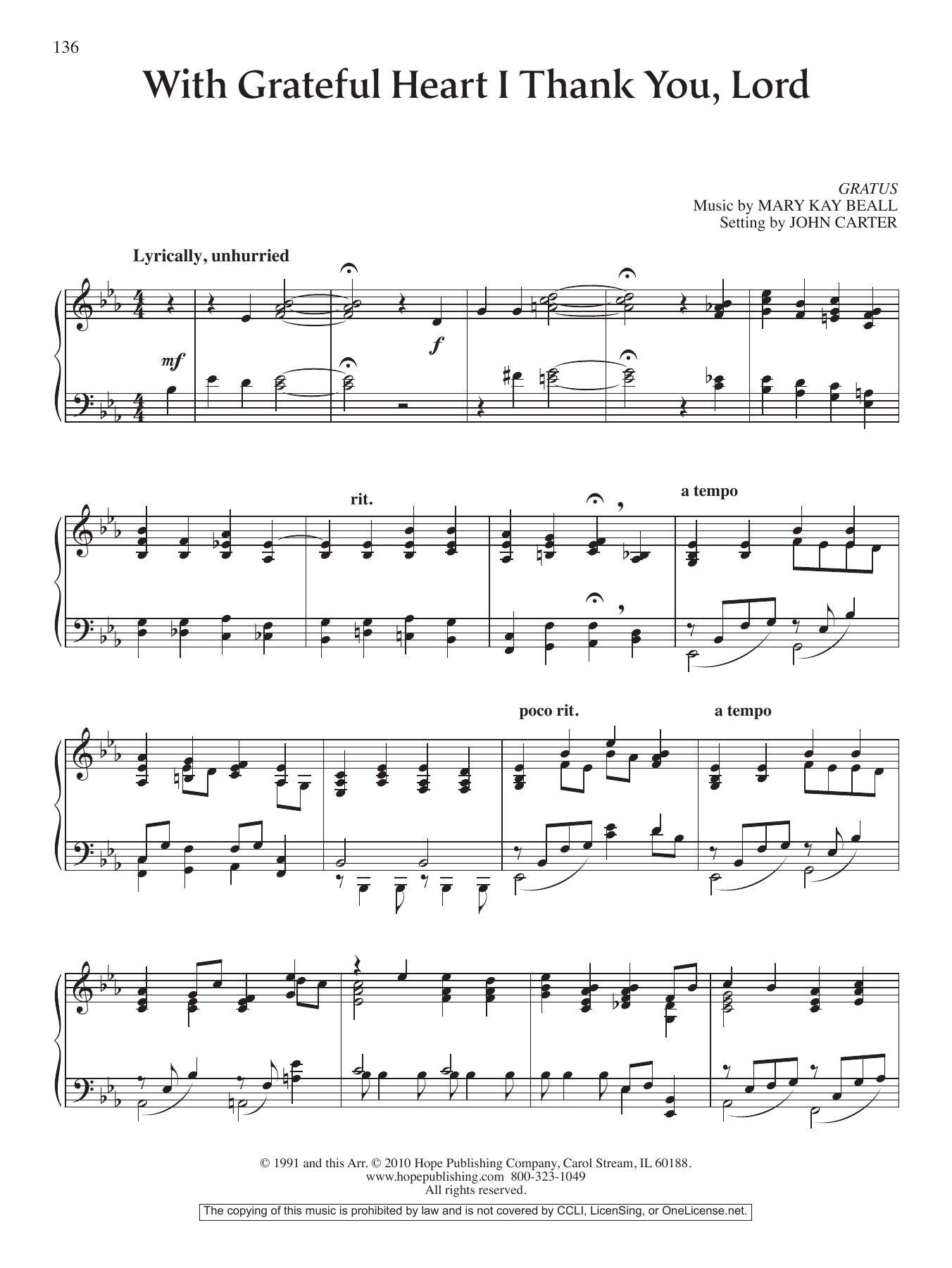 Download John Carter With Grateful Heart I Thank You, Lord Sheet Music and learn how to play Piano Solo PDF digital score in minutes