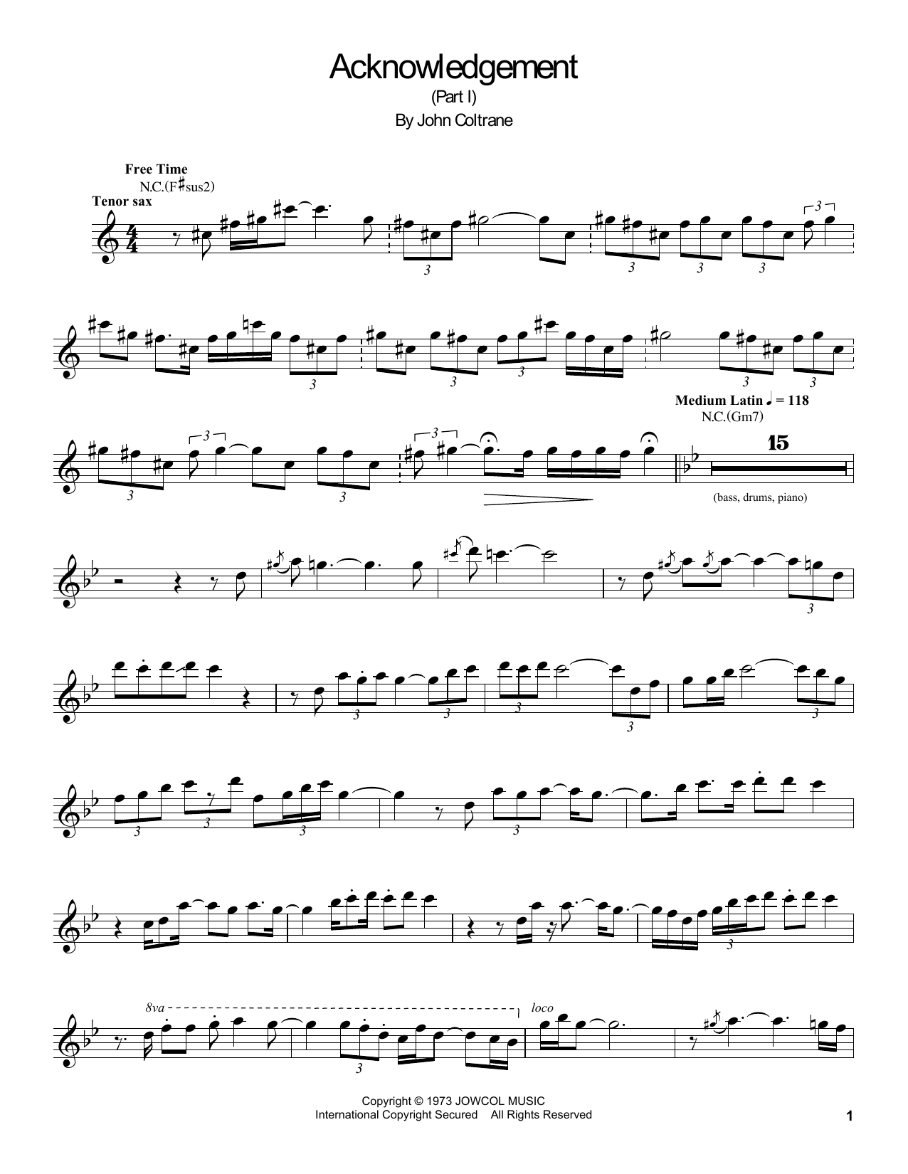 Download John Coltrane Acknowledgement Sheet Music and learn how to play Real Book – Melody & Chords PDF digital score in minutes