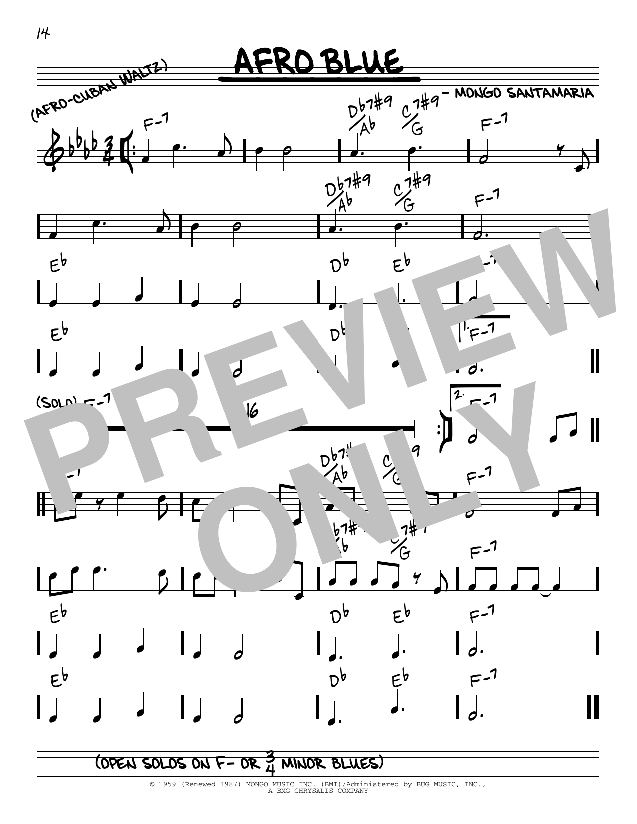 Download John Coltrane Afro Blue Sheet Music and learn how to play Real Book - Melody & Chords - Bb Instruments PDF digital score in minutes