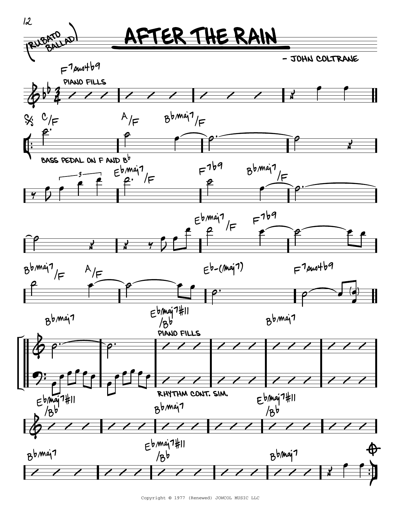 Download John Coltrane After The Rain Sheet Music and learn how to play Real Book – Melody & Chords PDF digital score in minutes