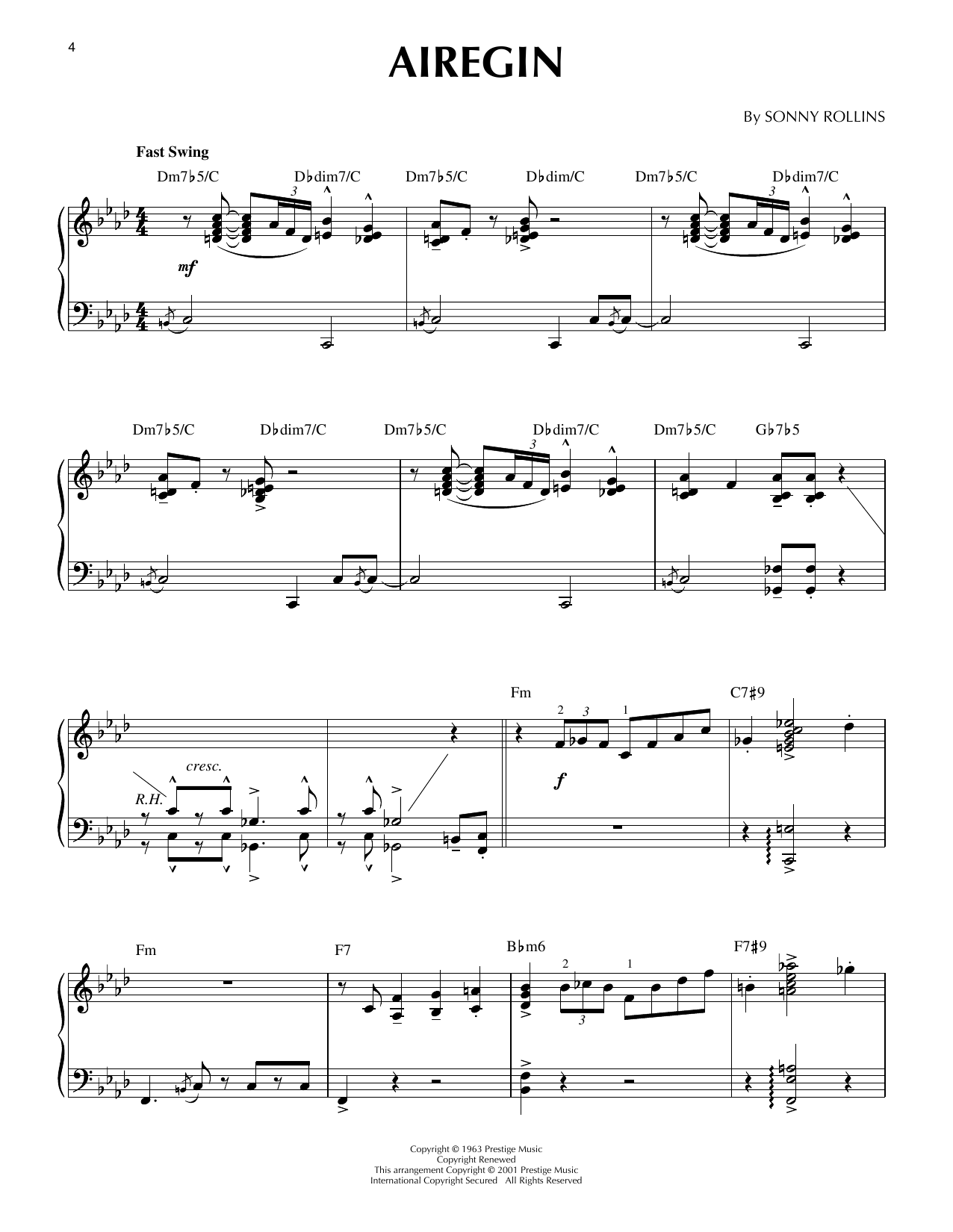 Download John Coltrane Airegin (arr. Brent Edstrom) [Jazz version] Sheet Music and learn how to play Piano Solo PDF digital score in minutes