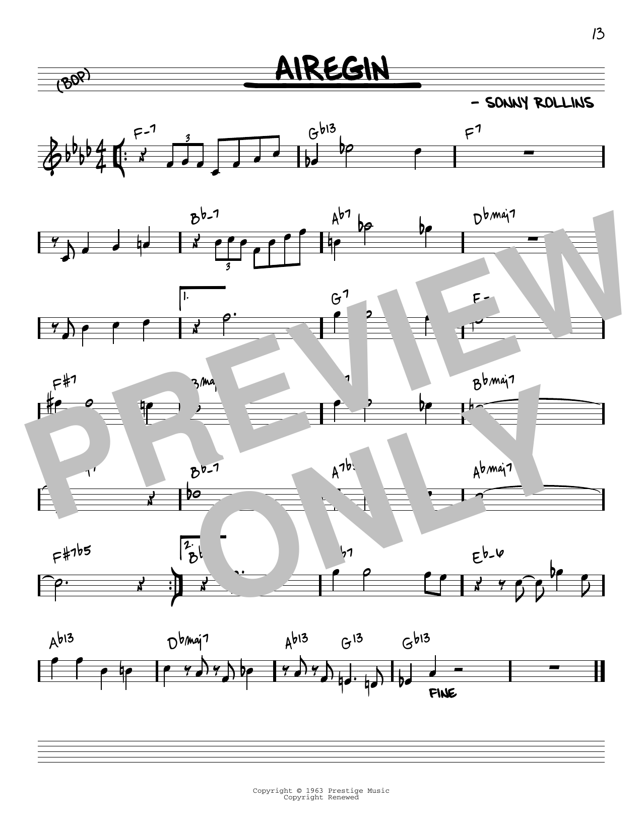 Download John Coltrane Airegin [Reharmonized version] (arr. Jack Grassel) Sheet Music and learn how to play Real Book – Melody & Chords PDF digital score in minutes