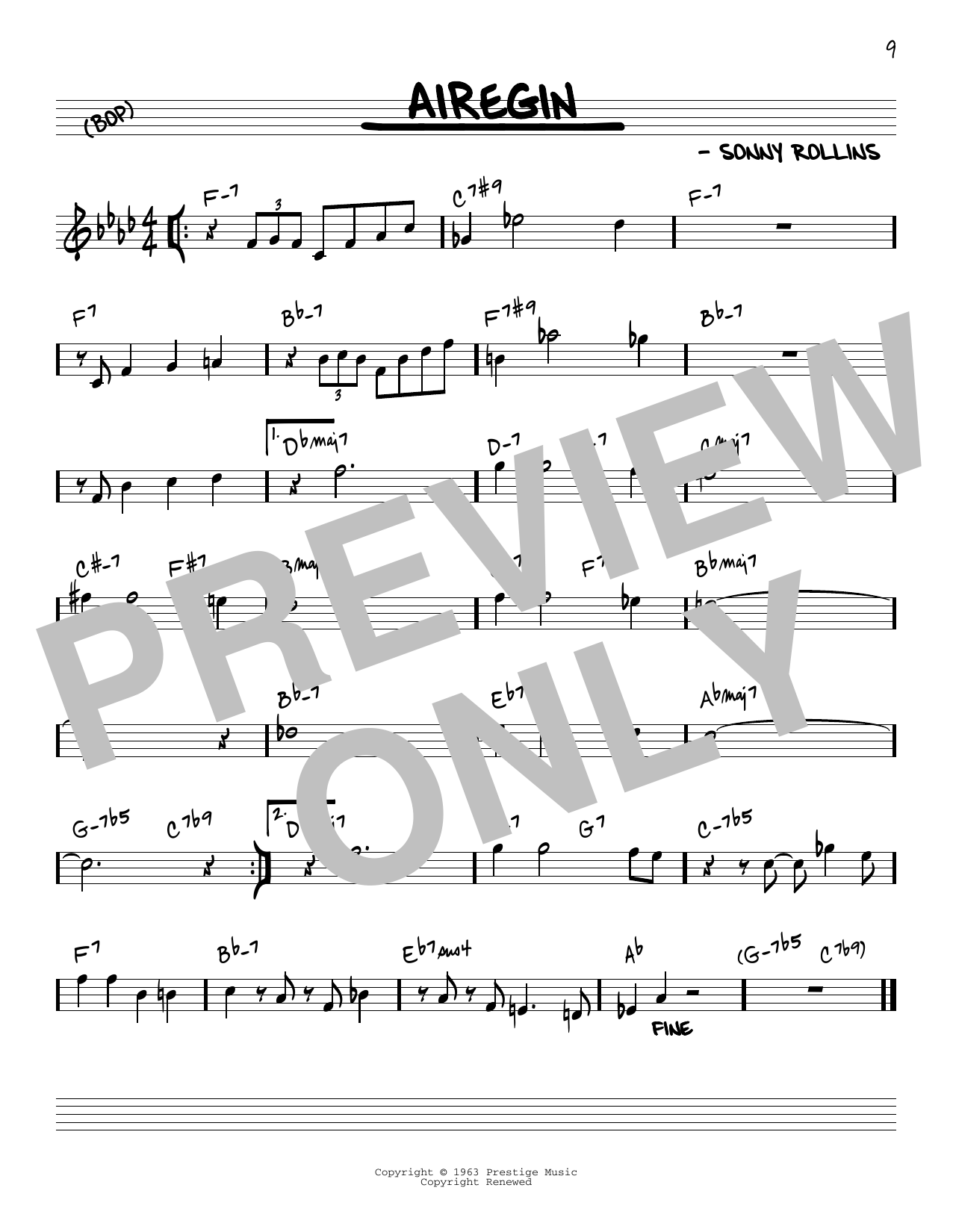 Download John Coltrane Airegin Sheet Music and learn how to play Real Book - Melody & Chords - C Instruments PDF digital score in minutes