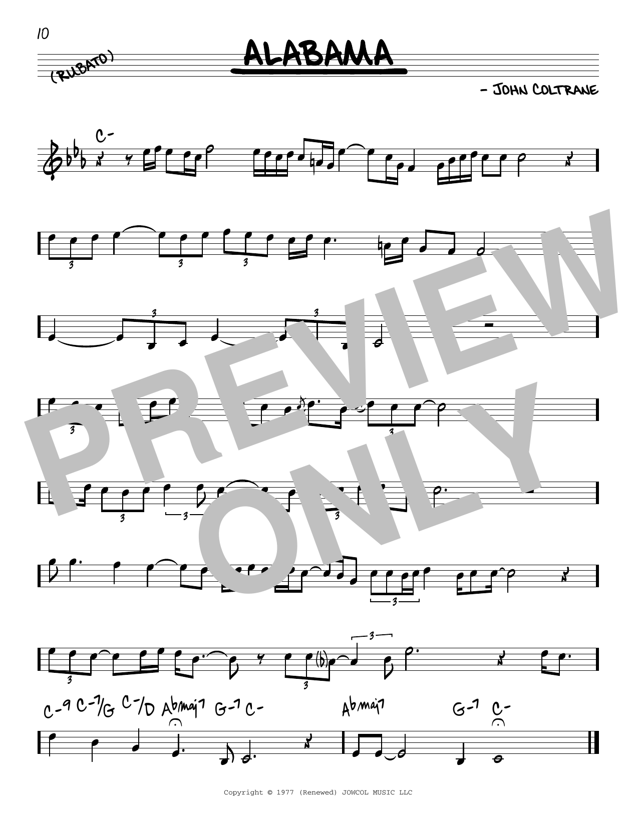 Download John Coltrane Alabama Sheet Music and learn how to play Real Book – Melody & Chords PDF digital score in minutes