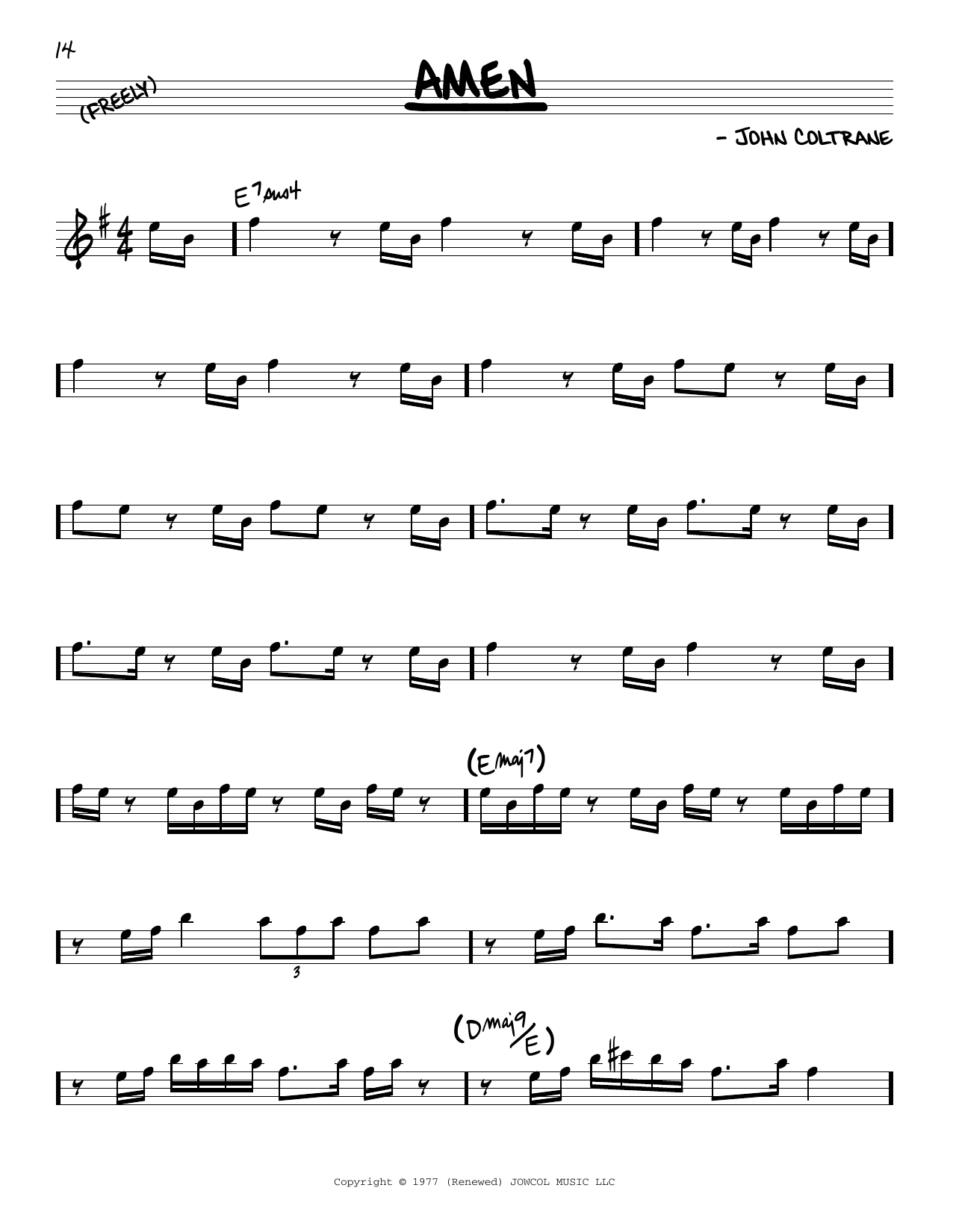 Download John Coltrane Amen Sheet Music and learn how to play Real Book – Melody & Chords PDF digital score in minutes