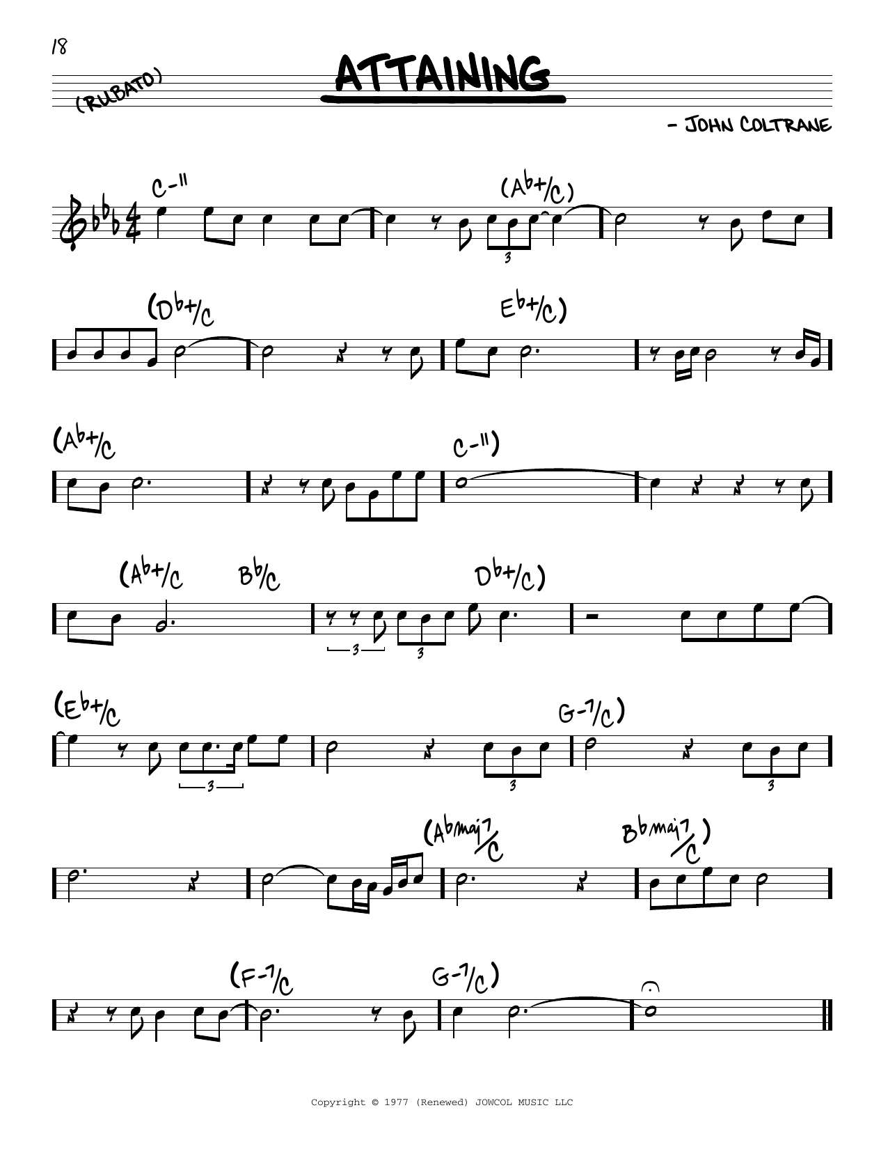 Download John Coltrane Attaining Sheet Music and learn how to play Real Book – Melody & Chords PDF digital score in minutes