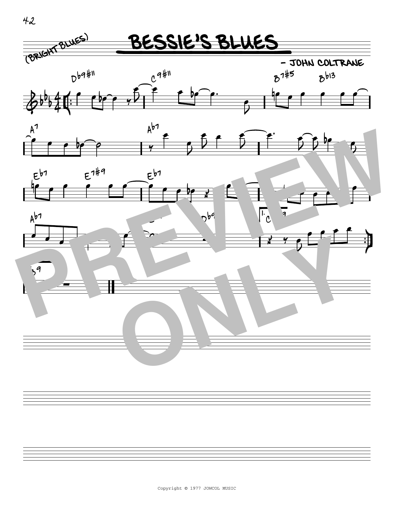 Download John Coltrane Bessie's Blues [Reharmonized version] (arr. Jack Grassel) Sheet Music and learn how to play Real Book – Melody & Chords PDF digital score in minutes