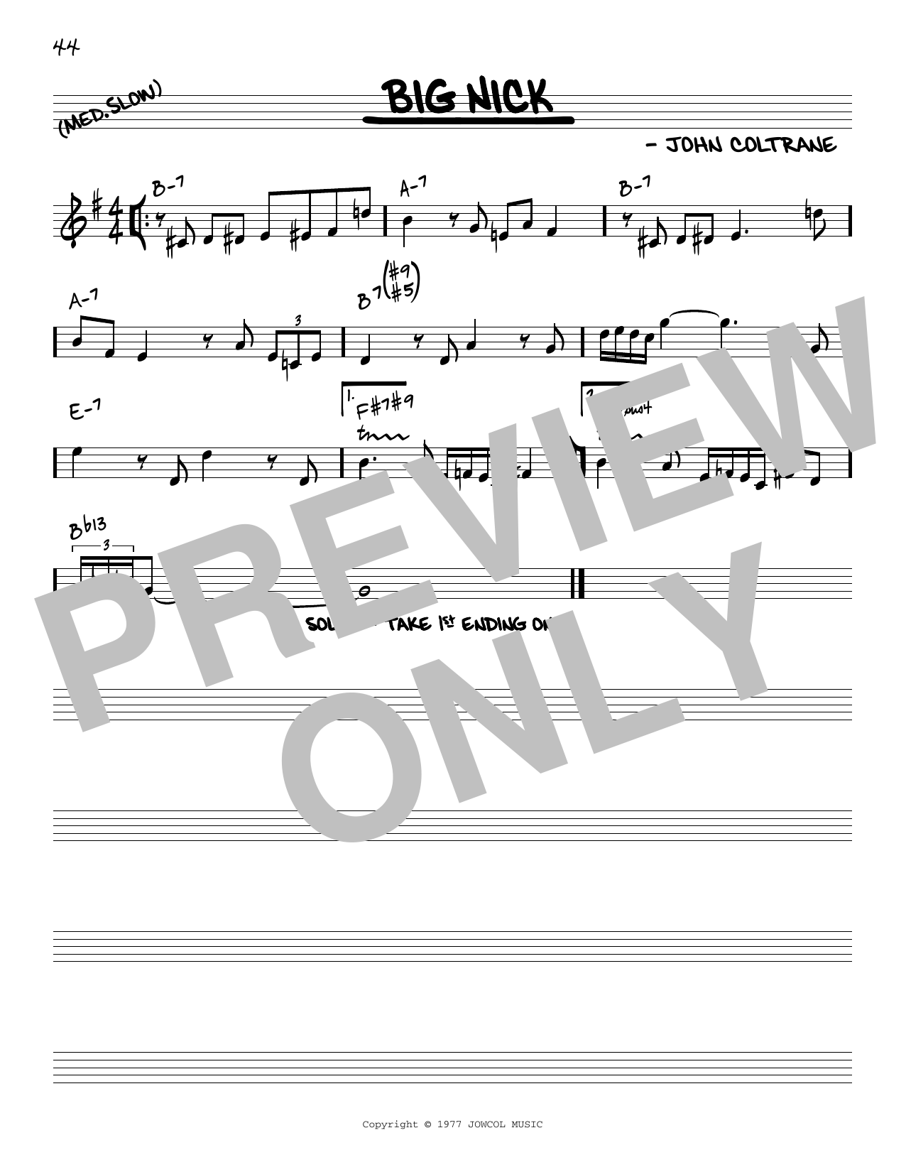 Download John Coltrane Big Nick [Reharmonized version] (arr. Jack Grassel) Sheet Music and learn how to play Real Book – Melody & Chords PDF digital score in minutes